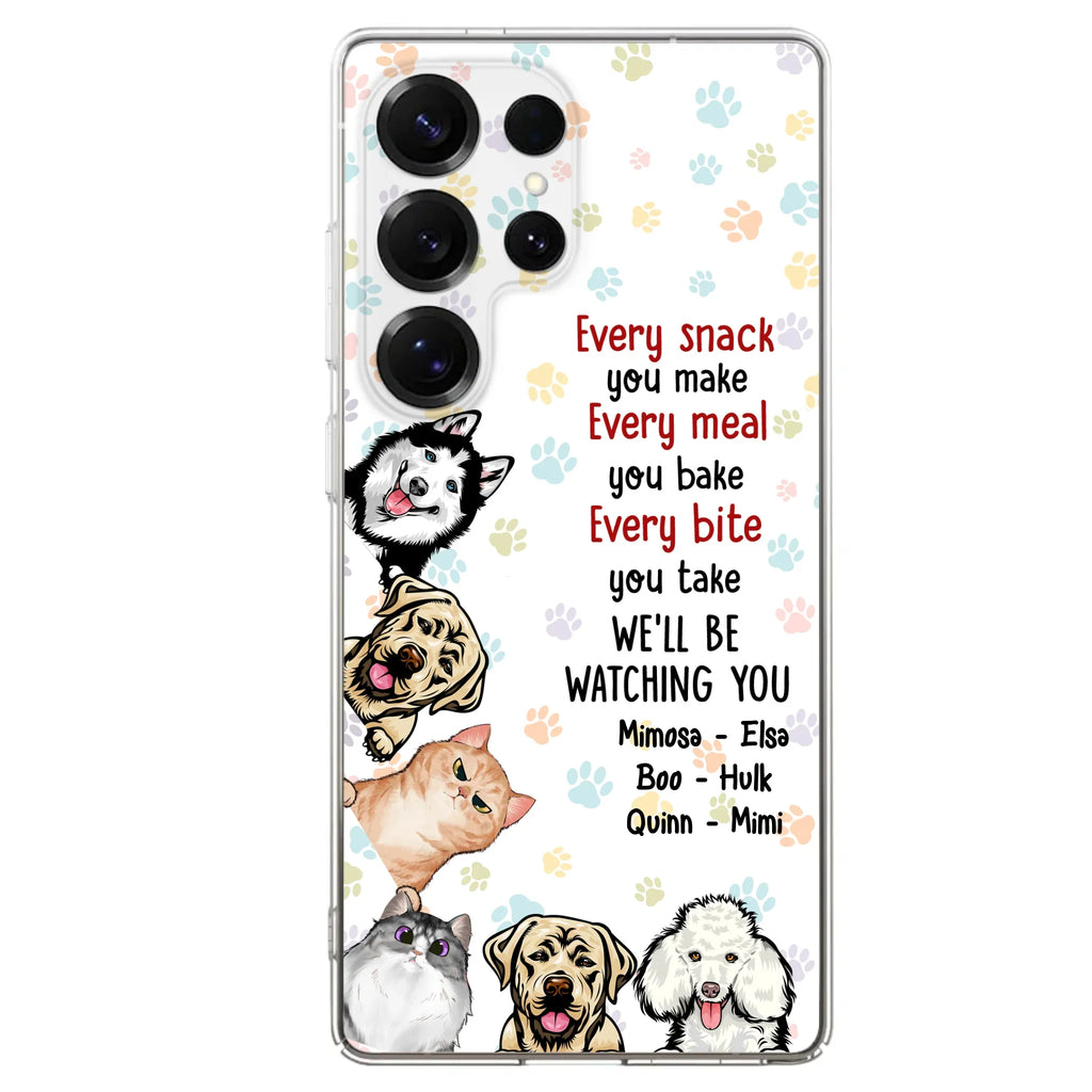 Custom Personalized Pets Phone Case - Upto 6 Dogs/Cats - Mother's Day Gift for Dog/Cat Lovers - Every Snack You Make Every Meal You Bake Every Bite You Take We'll Be Watching You - Case for iPhone/Samsung