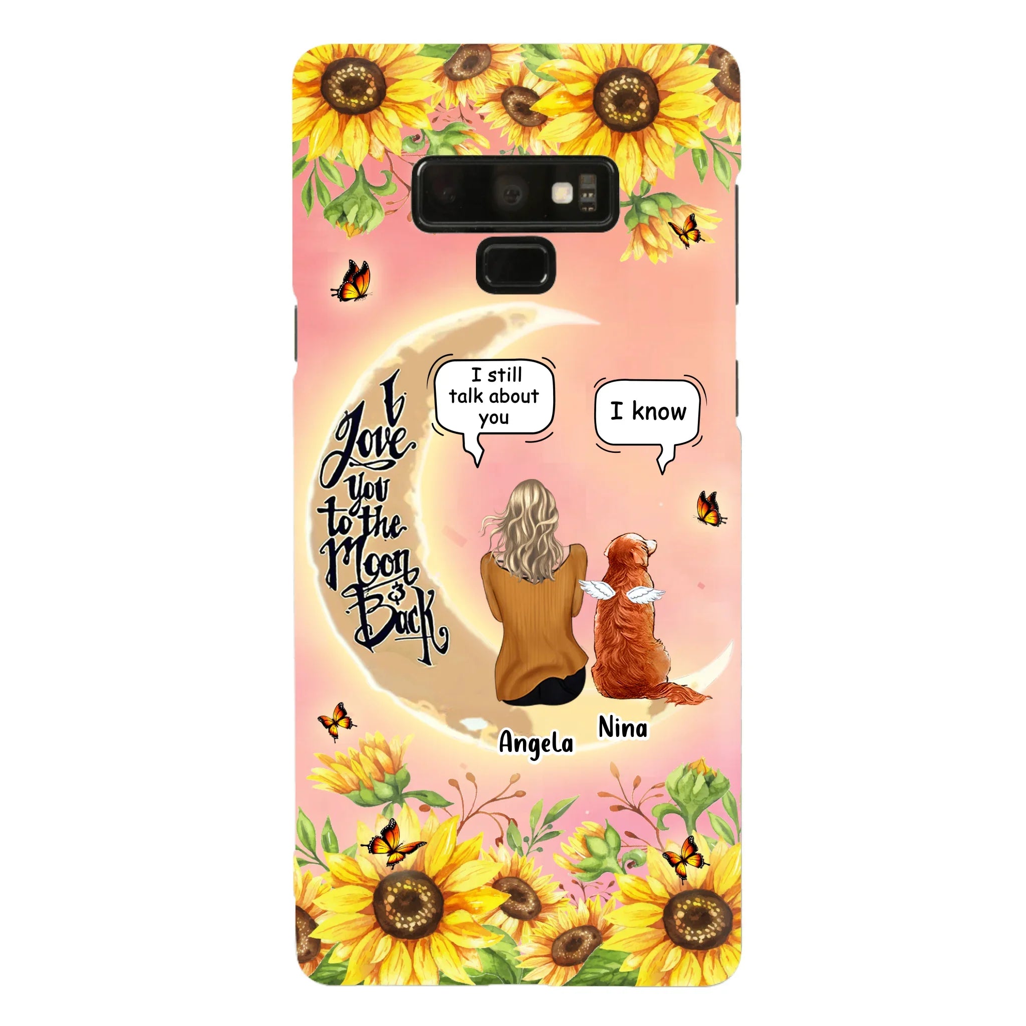 Custom Personalized Memorial Pet Sunflower Phone Case - Adult/Couple With Upto 4 Pets - Memorial Gift Idea For Dog/Cat Lovers - I Love You To The Moon & Back - Case For iPhone & Samsung