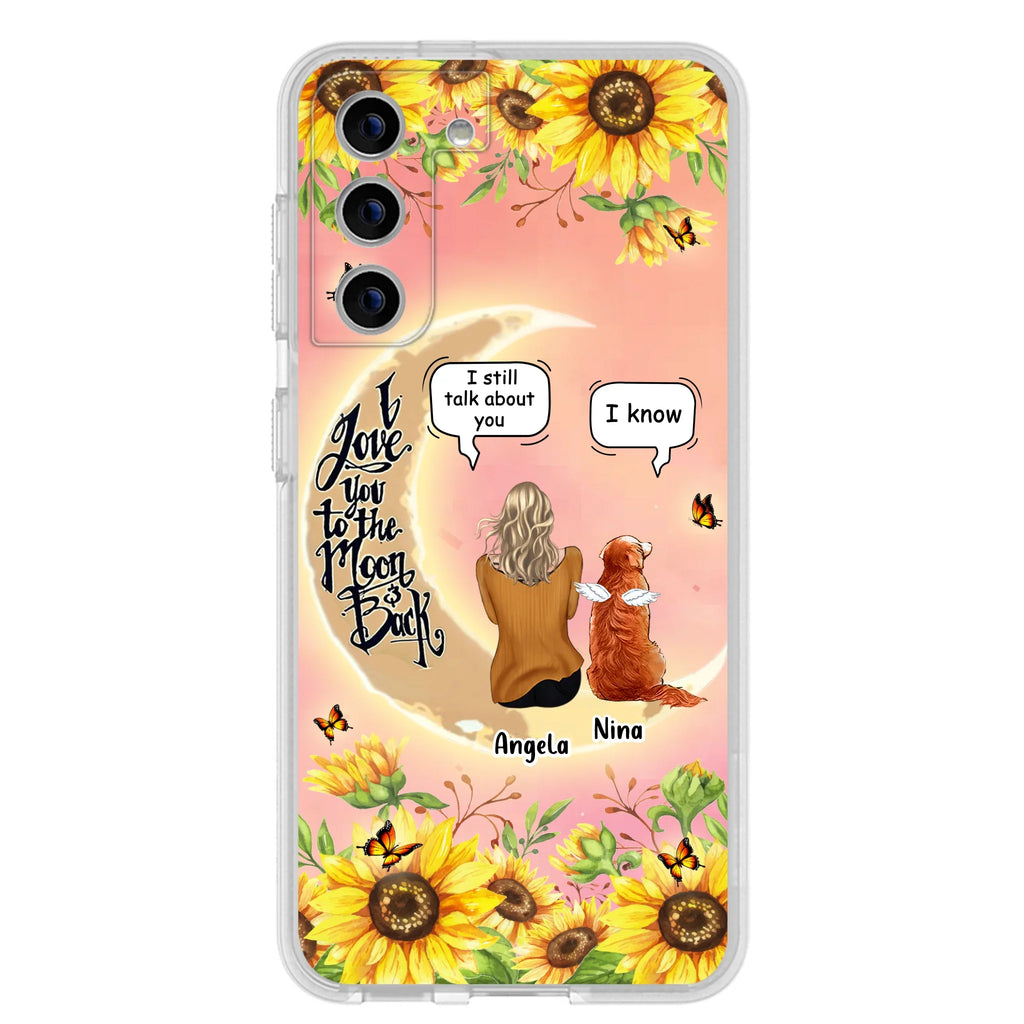Custom Personalized Memorial Pet Sunflower Phone Case - Adult/Couple With Upto 4 Pets - Memorial Gift Idea For Dog/Cat Lovers - I Love You To The Moon & Back - Case For iPhone & Samsung