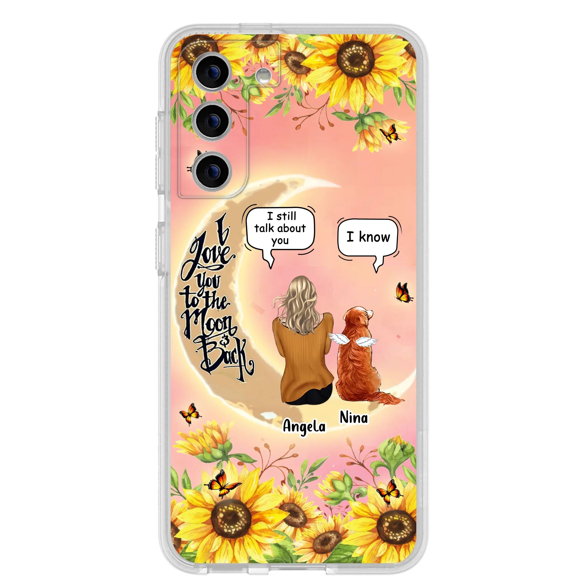 Custom Personalized Memorial Pet Sunflower Phone Case - Adult/Couple With Upto 4 Pets - Memorial Gift Idea For Dog/Cat Lovers - I Love You To The Moon & Back - Case For iPhone & Samsung