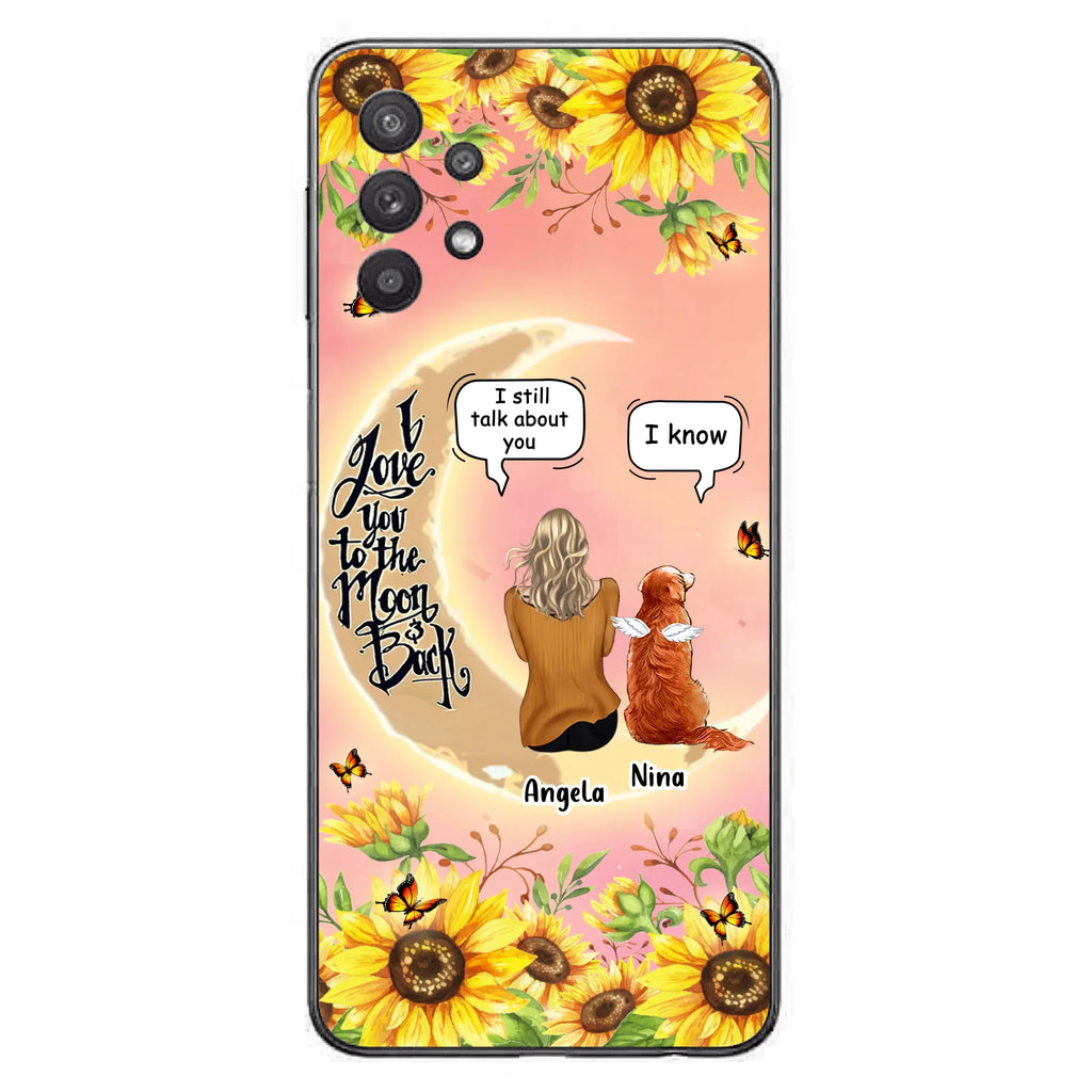 Custom Personalized Memorial Pet Sunflower Phone Case - Adult/Couple With Upto 4 Pets - Memorial Gift Idea For Dog/Cat Lovers - I Love You To The Moon & Back - Case For iPhone & Samsung
