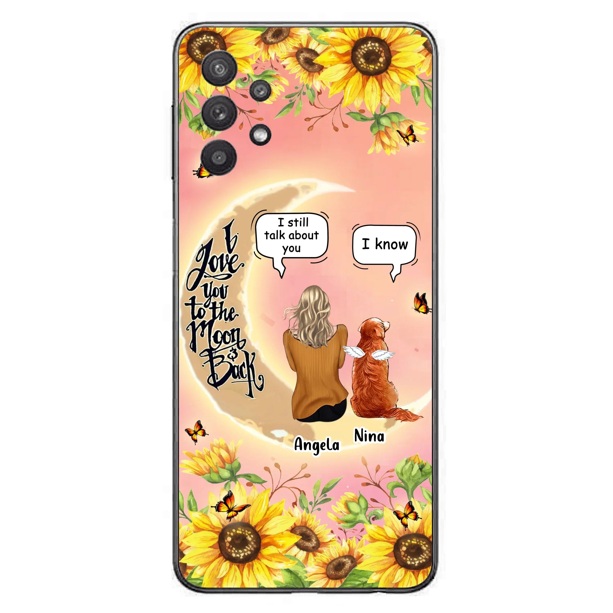 Custom Personalized Memorial Pet Sunflower Phone Case - Adult/Couple With Upto 4 Pets - Memorial Gift Idea For Dog/Cat Lovers - I Love You To The Moon & Back - Case For iPhone & Samsung