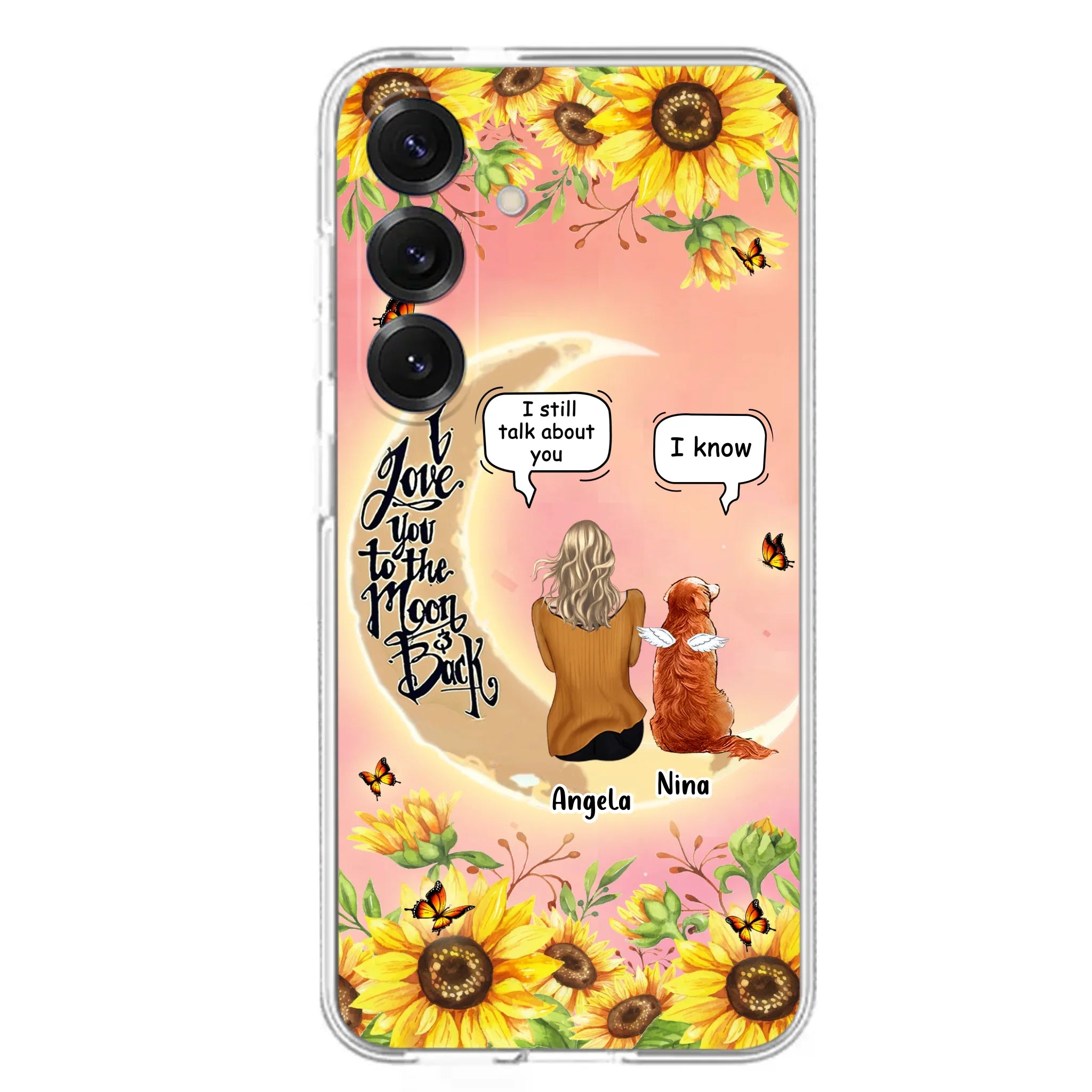 Custom Personalized Memorial Pet Sunflower Phone Case - Adult/Couple With Upto 4 Pets - Memorial Gift Idea For Dog/Cat Lovers - I Love You To The Moon & Back - Case For iPhone & Samsung
