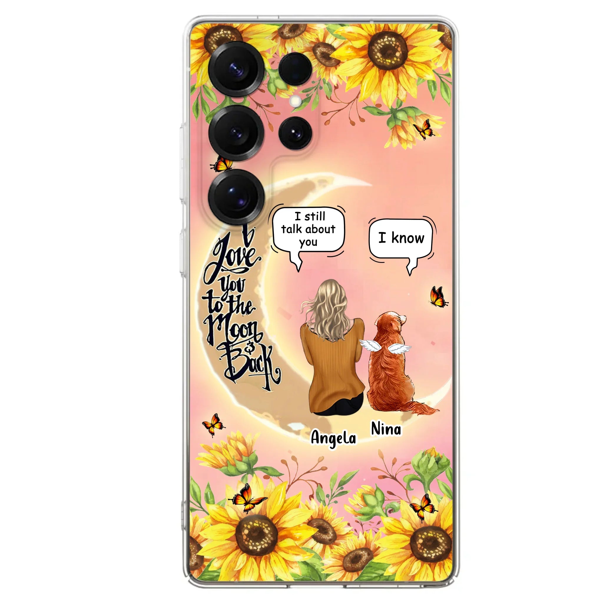 Custom Personalized Memorial Pet Sunflower Phone Case - Adult/Couple With Upto 4 Pets - Memorial Gift Idea For Dog/Cat Lovers - I Love You To The Moon & Back - Case For iPhone & Samsung