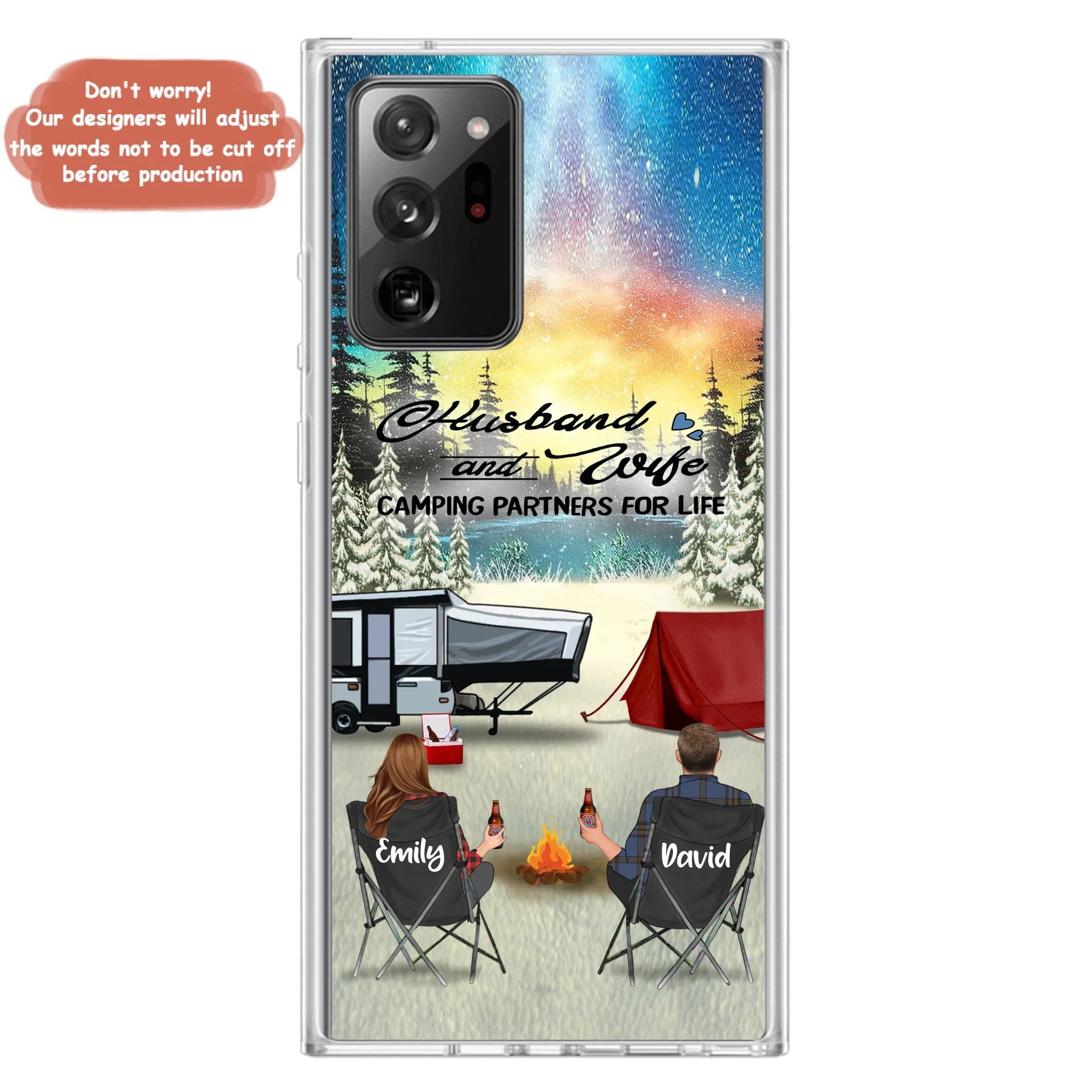 Custom Personalized Camping Xmas Phone Case - Christmas Gift For Camping Family/Couple/Single Parent/Solo - Upto 3 Kids and 4 Pets - Husband And Wife Camping Partners For Life - Case For iPhone And Samsung