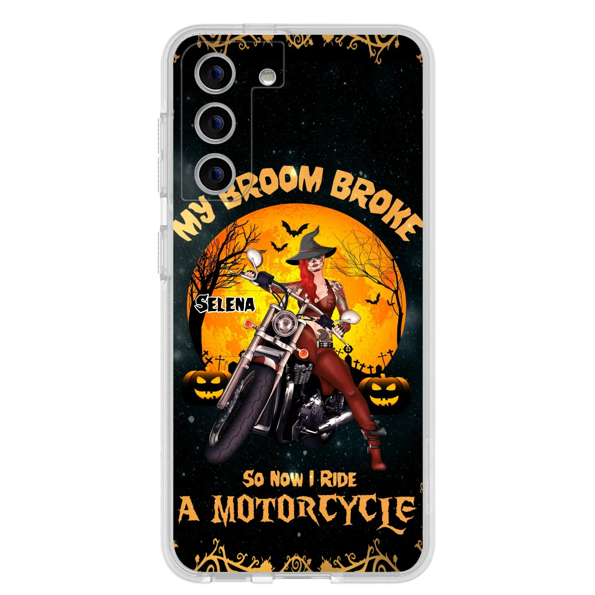 Custom Personalized Witch Phone Case - Upto 4 Dogs - Halloween Gifts For Friends/Dog Lovers  - My Broom Broke So Now I Ride A Motorcycle - Case For iPhone/Samsung