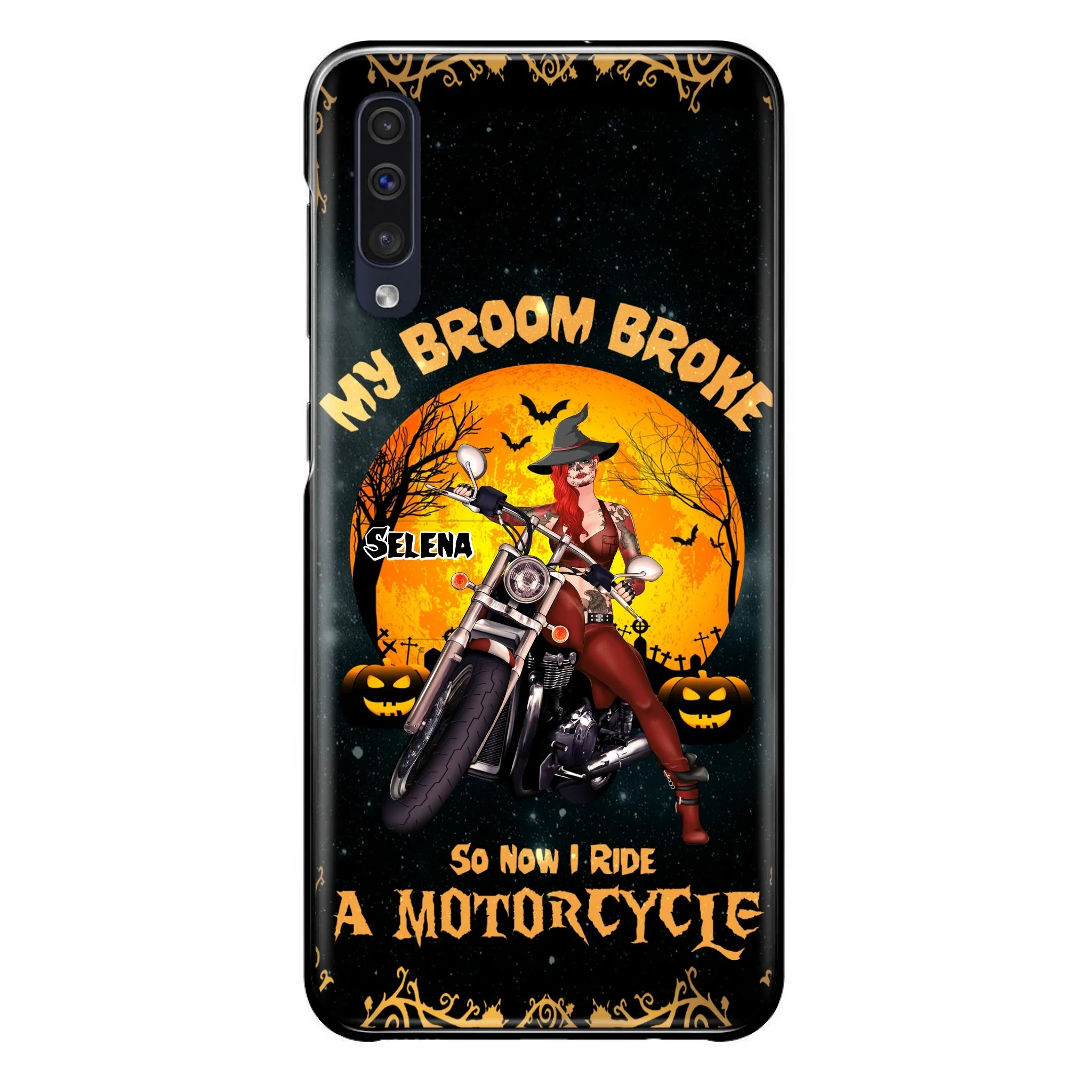 Custom Personalized Witch Phone Case - Upto 4 Dogs - Halloween Gifts For Friends/Dog Lovers  - My Broom Broke So Now I Ride A Motorcycle - Case For iPhone/Samsung