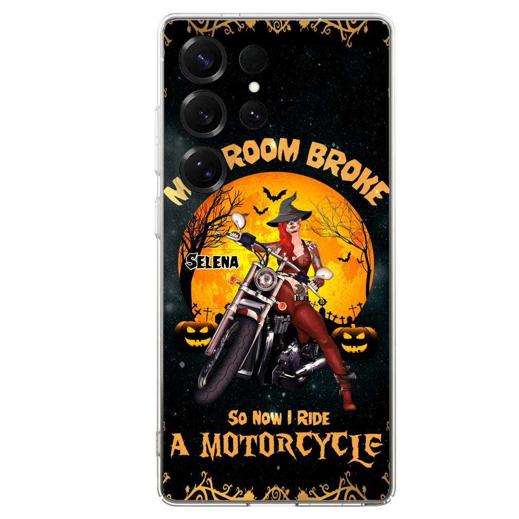 Custom Personalized Witch Phone Case - Upto 4 Dogs - Halloween Gifts For Friends/Dog Lovers  - My Broom Broke So Now I Ride A Motorcycle - Case For iPhone/Samsung