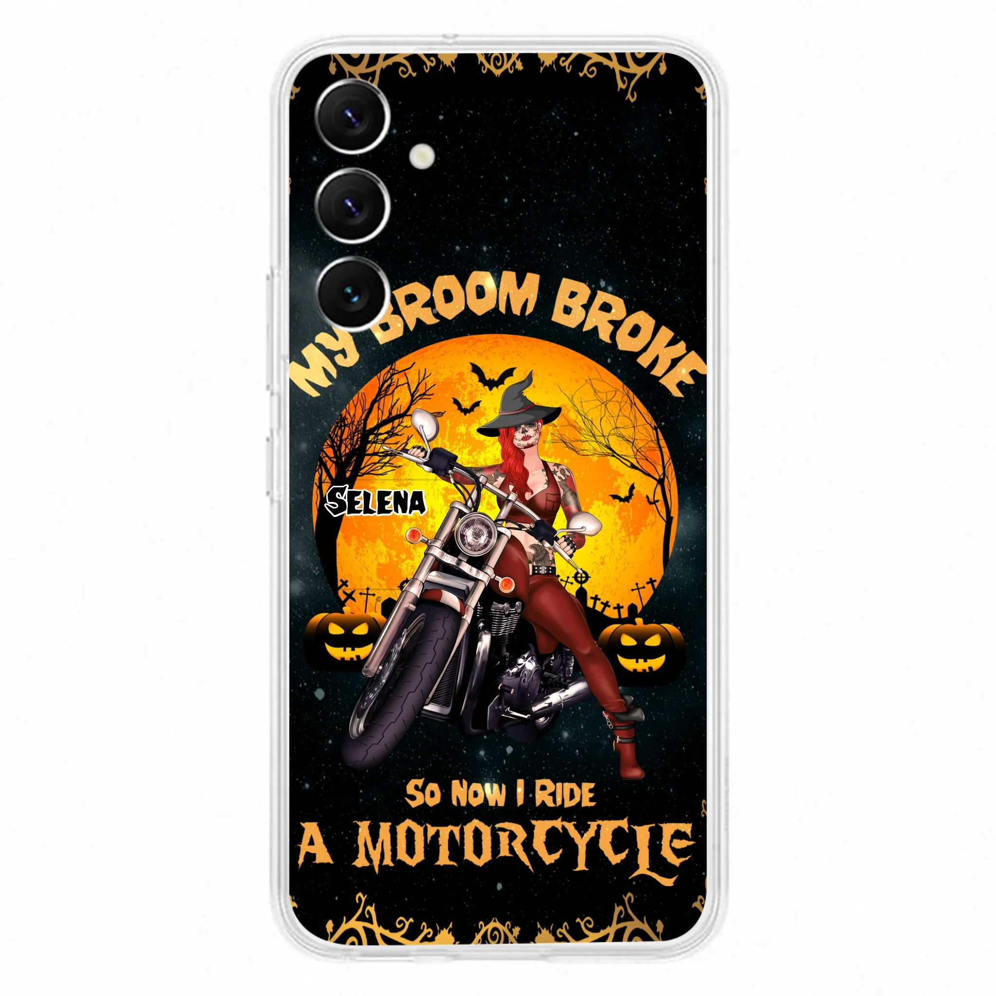Custom Personalized Witch Phone Case - Upto 4 Dogs - Halloween Gifts For Friends/Dog Lovers  - My Broom Broke So Now I Ride A Motorcycle - Case For iPhone/Samsung