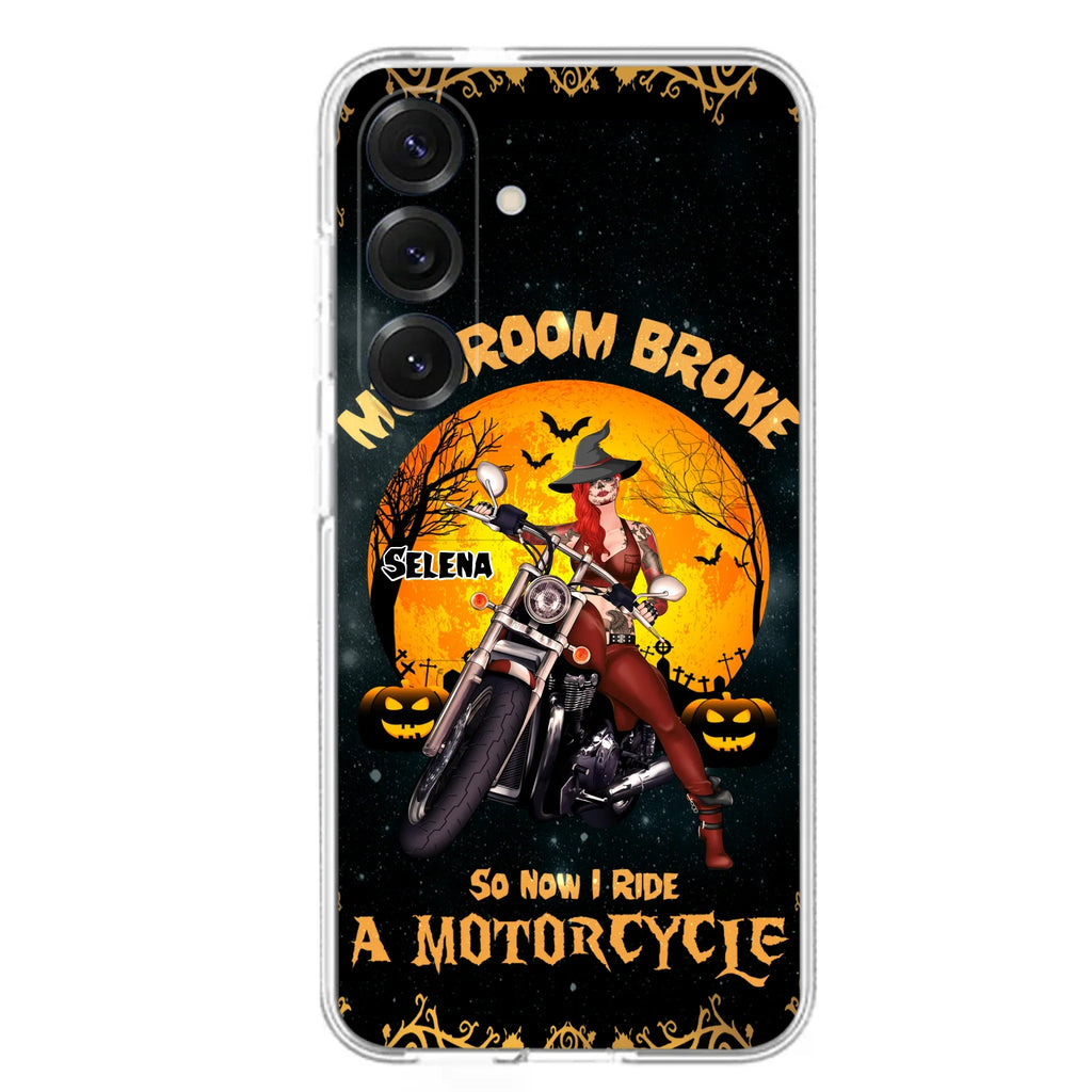 Custom Personalized Witch Phone Case - Upto 4 Dogs - Halloween Gifts For Friends/Dog Lovers  - My Broom Broke So Now I Ride A Motorcycle - Case For iPhone/Samsung