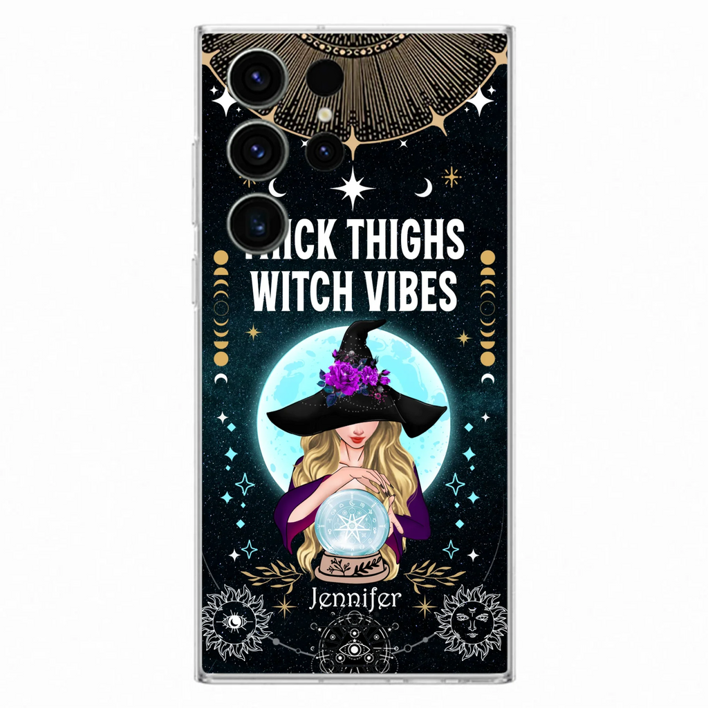 Custom Personalized Witch Phone Case - Best Gift Idea For Halloween - Thick Thighs Witch Vibes Witchy Wicca - Case For iPhone And Samsung