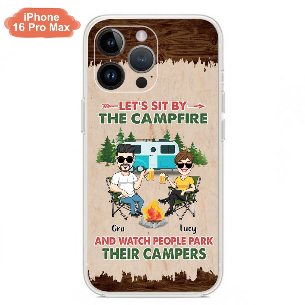Custom Personalized Couple With Dogs Camping Phone Case - Couple With Up to 4 Dogs - Gift For Couple/ Camping/ Dog Lover - Let's Sit By The Campfire - Case For iPhone And Samsung