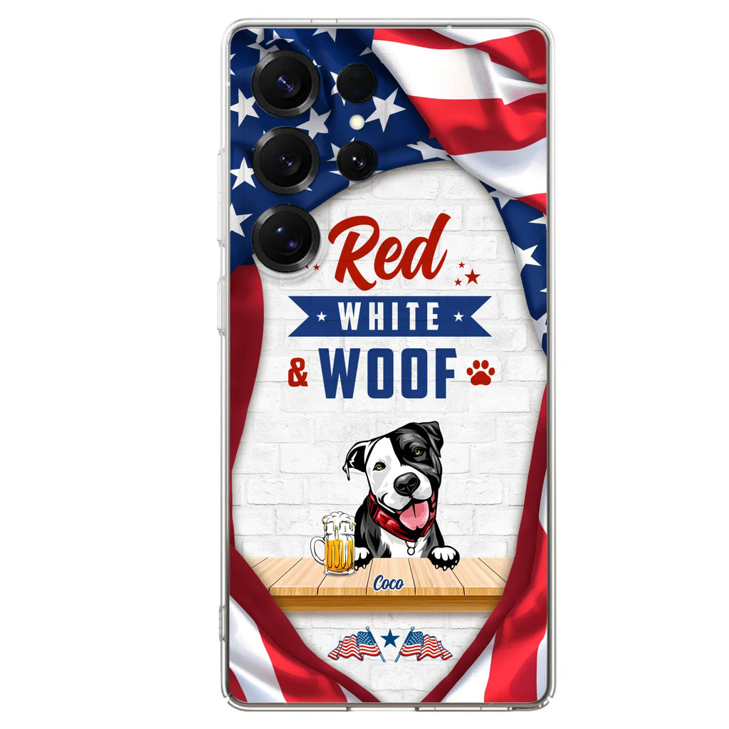 Custom Personalized Dog Phone Case - Gift Idea For Independence Day/ Dog Lover - Red, White & Woof - Case For iPhone And Samsung