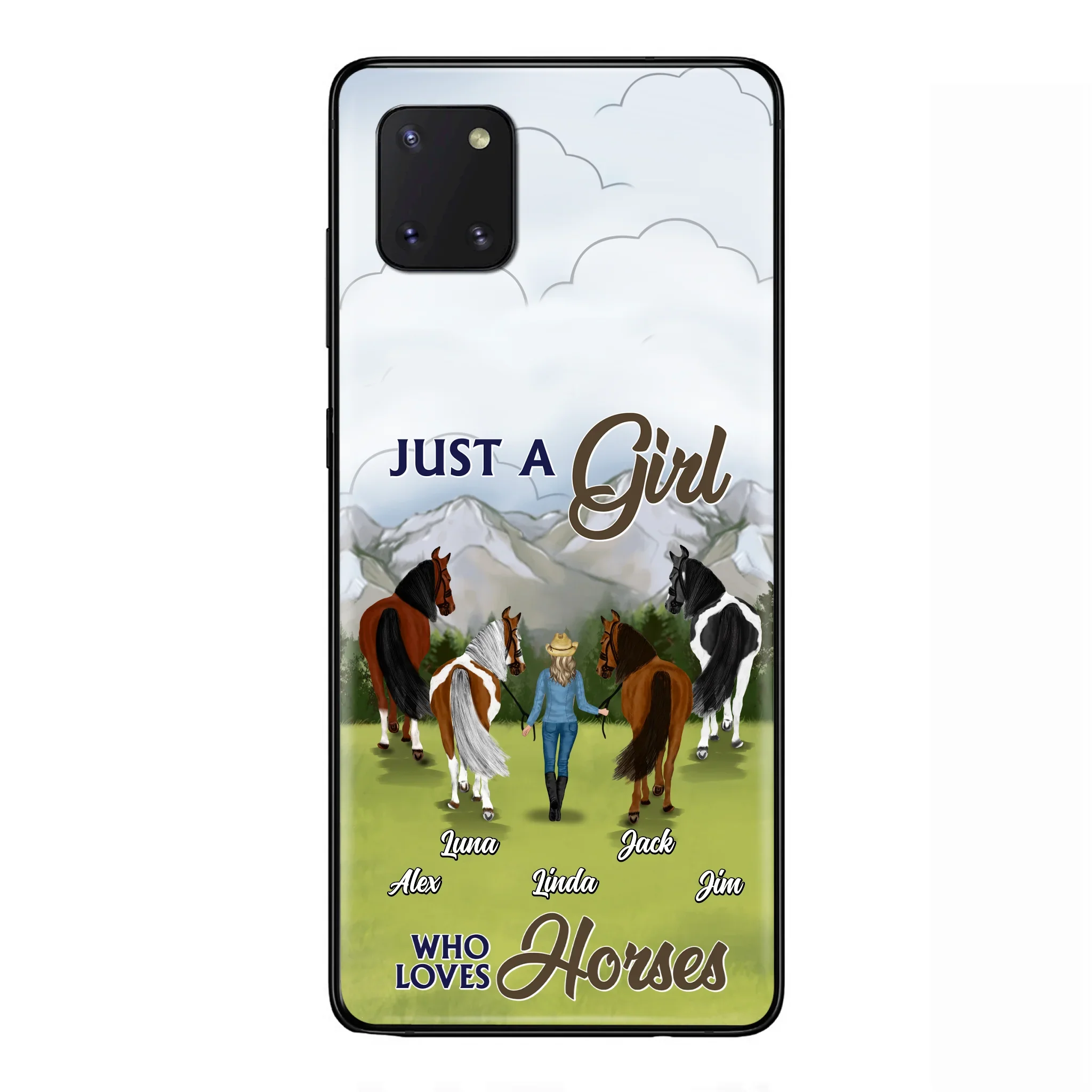 Personalized Horse Lady Phone Case for iPhone/ Samsung - Gift Idea For Horse Lovers with up to 4 Horses - Just A Girl Who Loves Horses