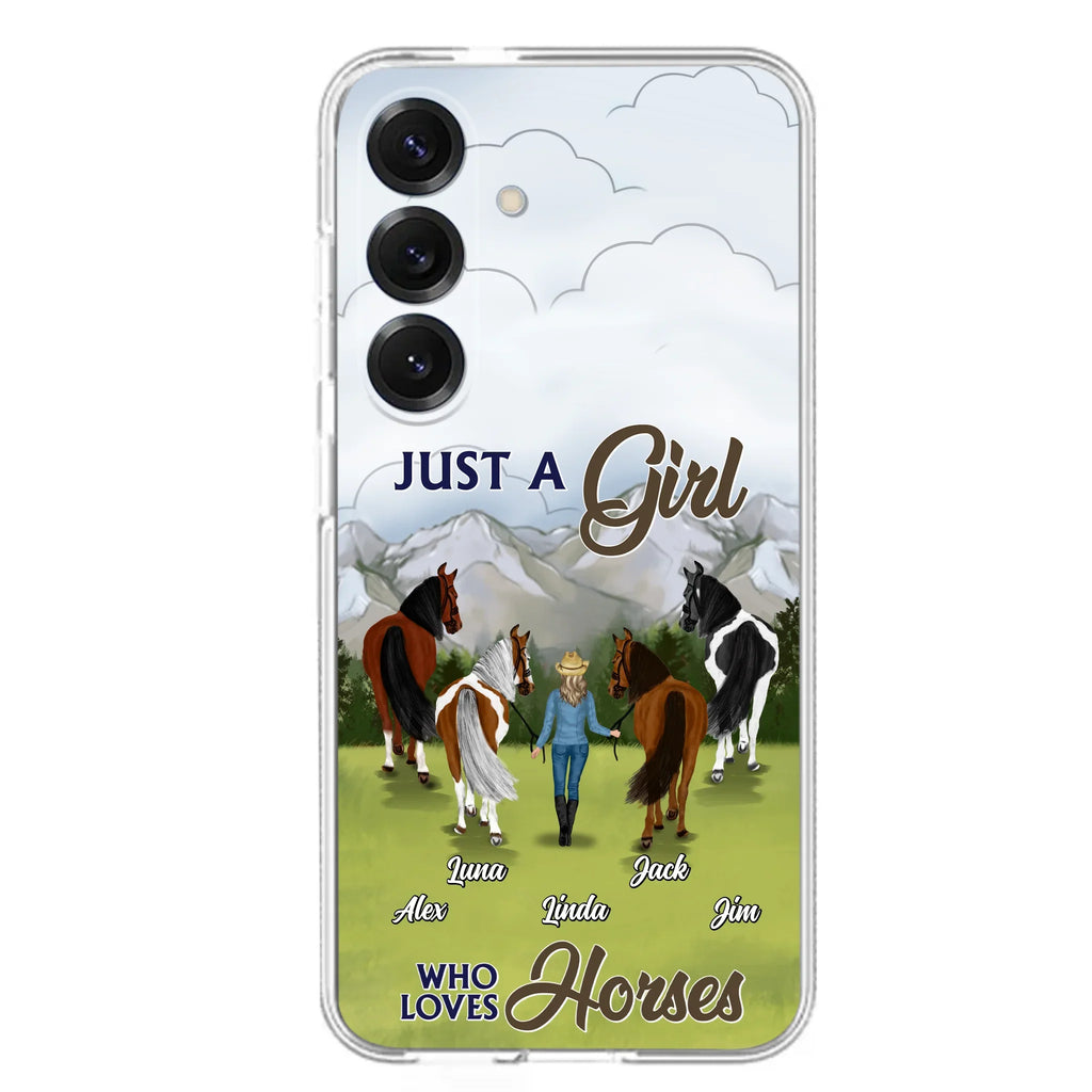 Personalized Horse Lady Phone Case for iPhone/ Samsung - Gift Idea For Horse Lovers with up to 4 Horses - Just A Girl Who Loves Horses