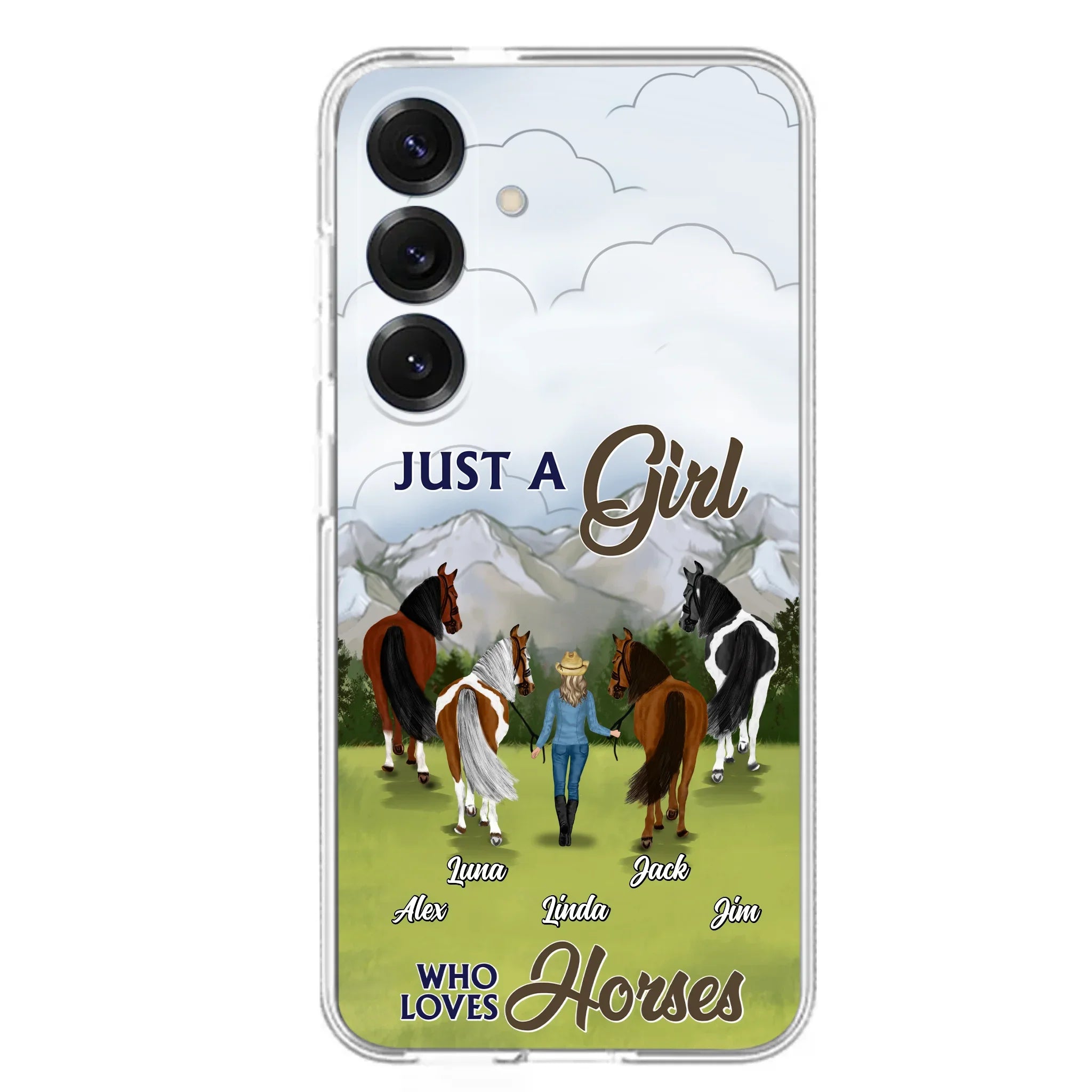 Personalized Horse Lady Phone Case for iPhone/ Samsung - Gift Idea For Horse Lovers with up to 4 Horses - Just A Girl Who Loves Horses
