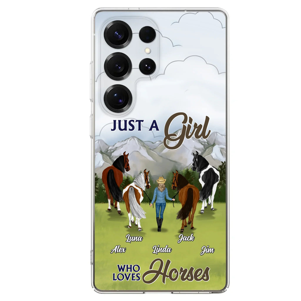 Personalized Horse Lady Phone Case for iPhone/ Samsung - Gift Idea For Horse Lovers with up to 4 Horses - Just A Girl Who Loves Horses