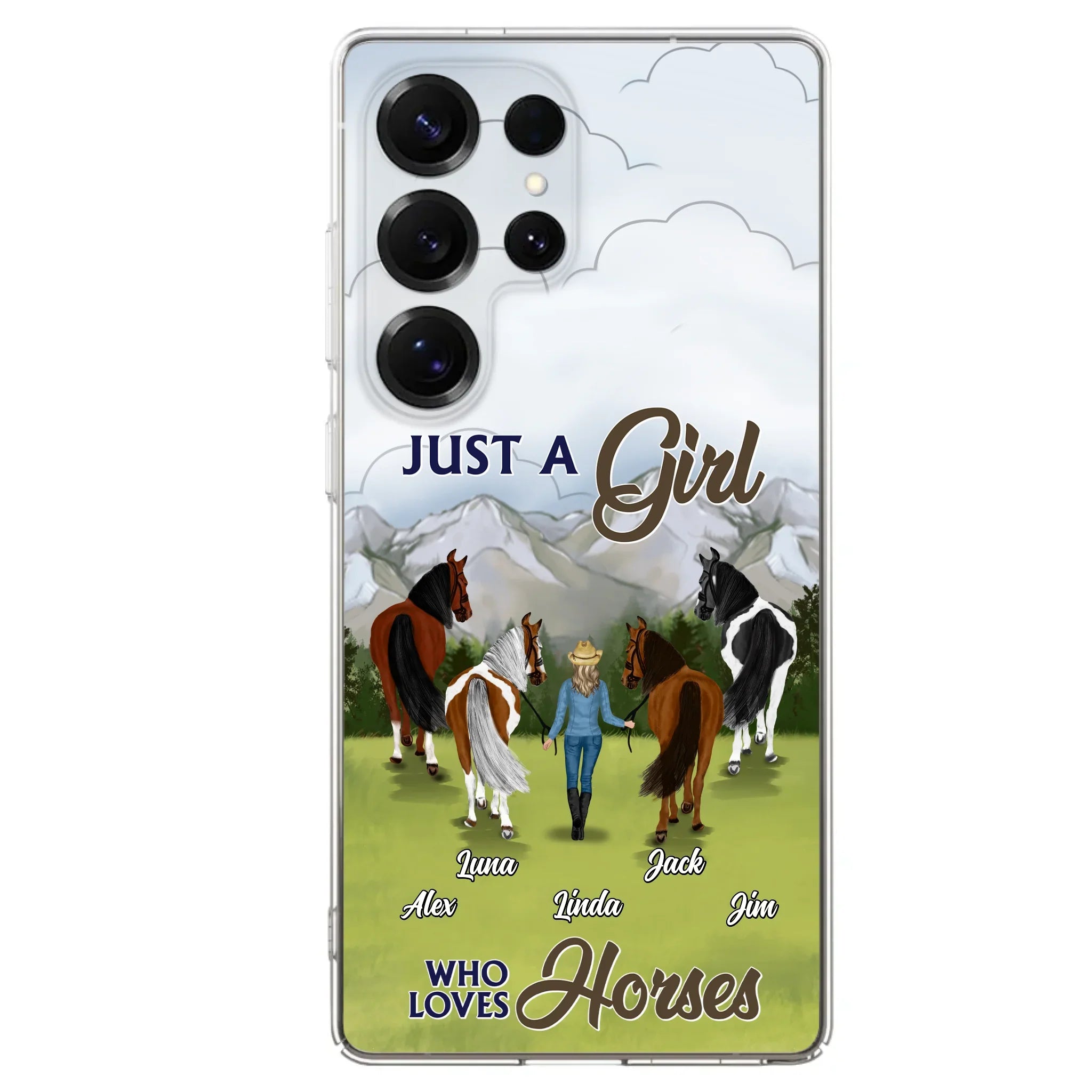 Personalized Horse Lady Phone Case for iPhone/ Samsung - Gift Idea For Horse Lovers with up to 4 Horses - Just A Girl Who Loves Horses