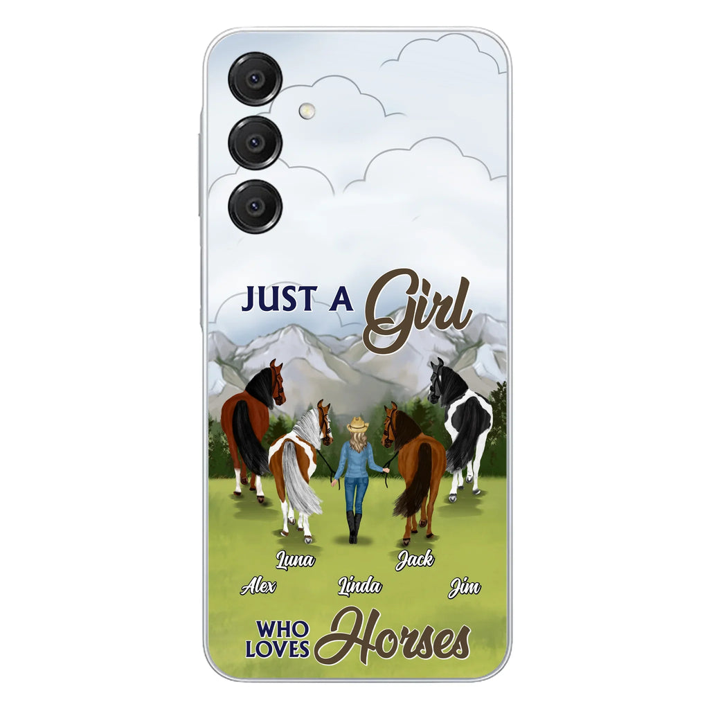 Personalized Horse Lady Phone Case for iPhone/ Samsung - Gift Idea For Horse Lovers with up to 4 Horses - Just A Girl Who Loves Horses