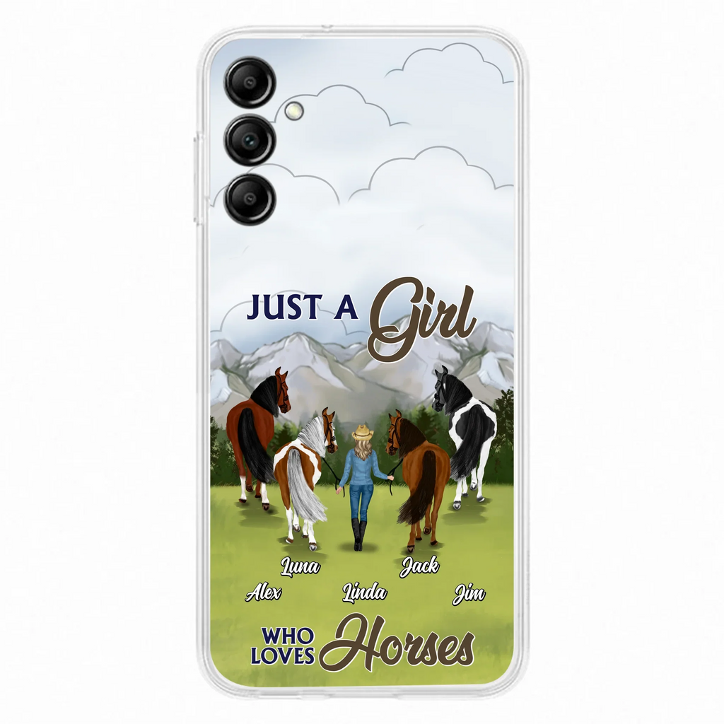 Personalized Horse Lady Phone Case for iPhone/ Samsung - Gift Idea For Horse Lovers with up to 4 Horses - Just A Girl Who Loves Horses