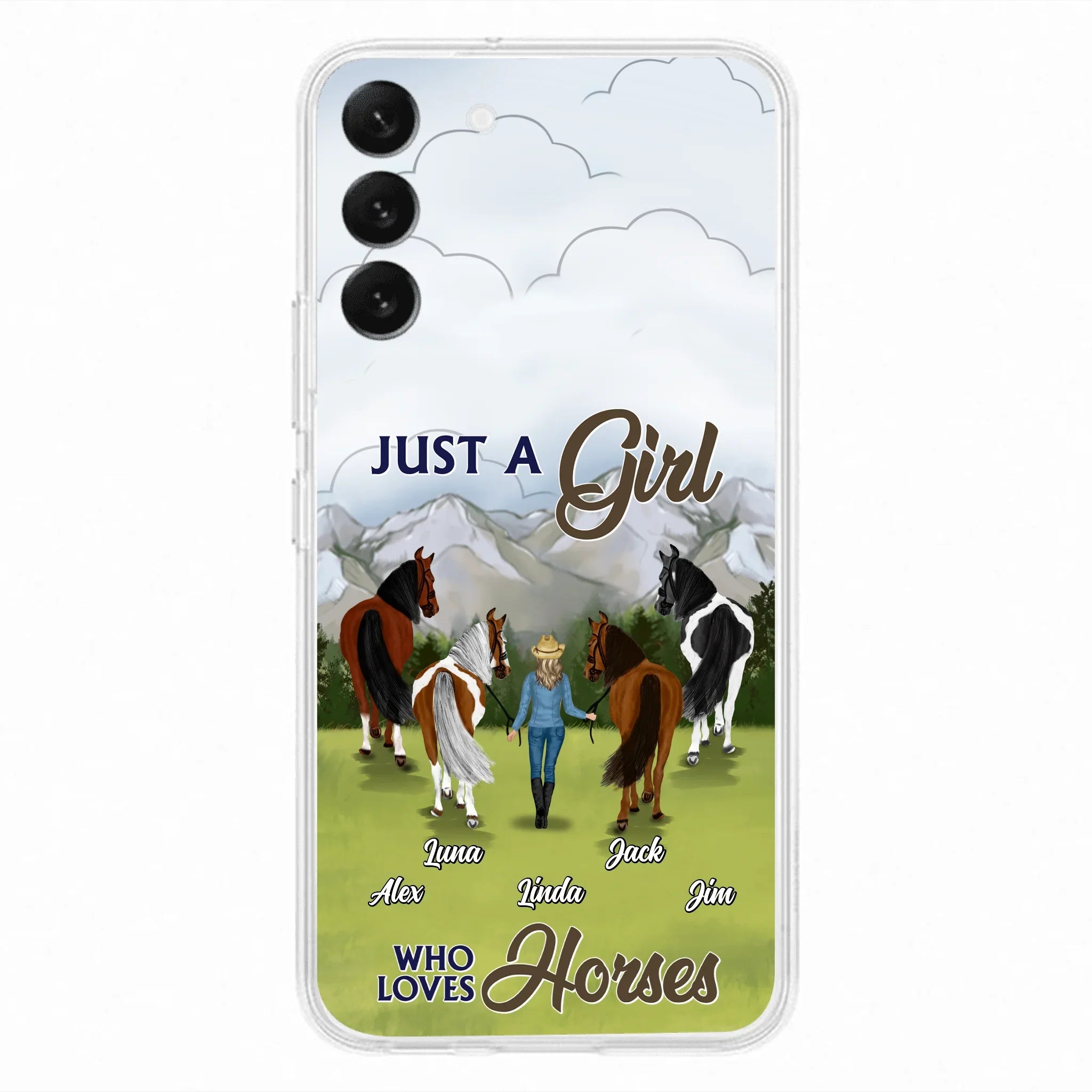 Personalized Horse Lady Phone Case for iPhone/ Samsung - Gift Idea For Horse Lovers with up to 4 Horses - Just A Girl Who Loves Horses