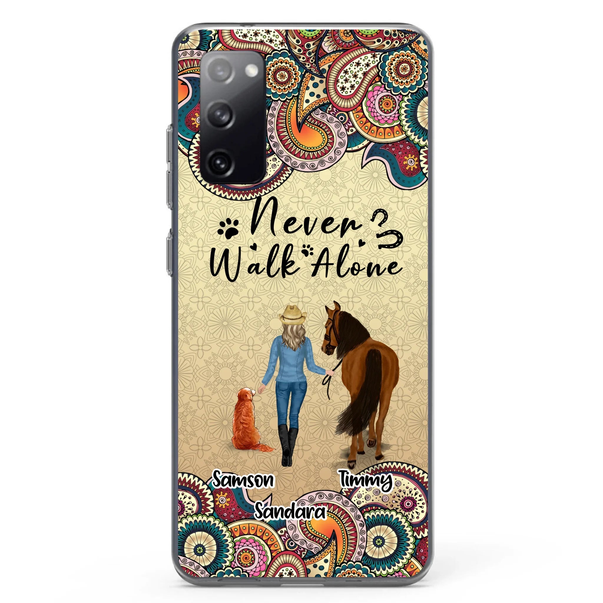 Custom Personalized Horse And Dog Phone Case - Upto 2 Dogs - Gift Idea For Horse/Dog Lovers - Never Walk Alone - Case For iPhone/Samsung