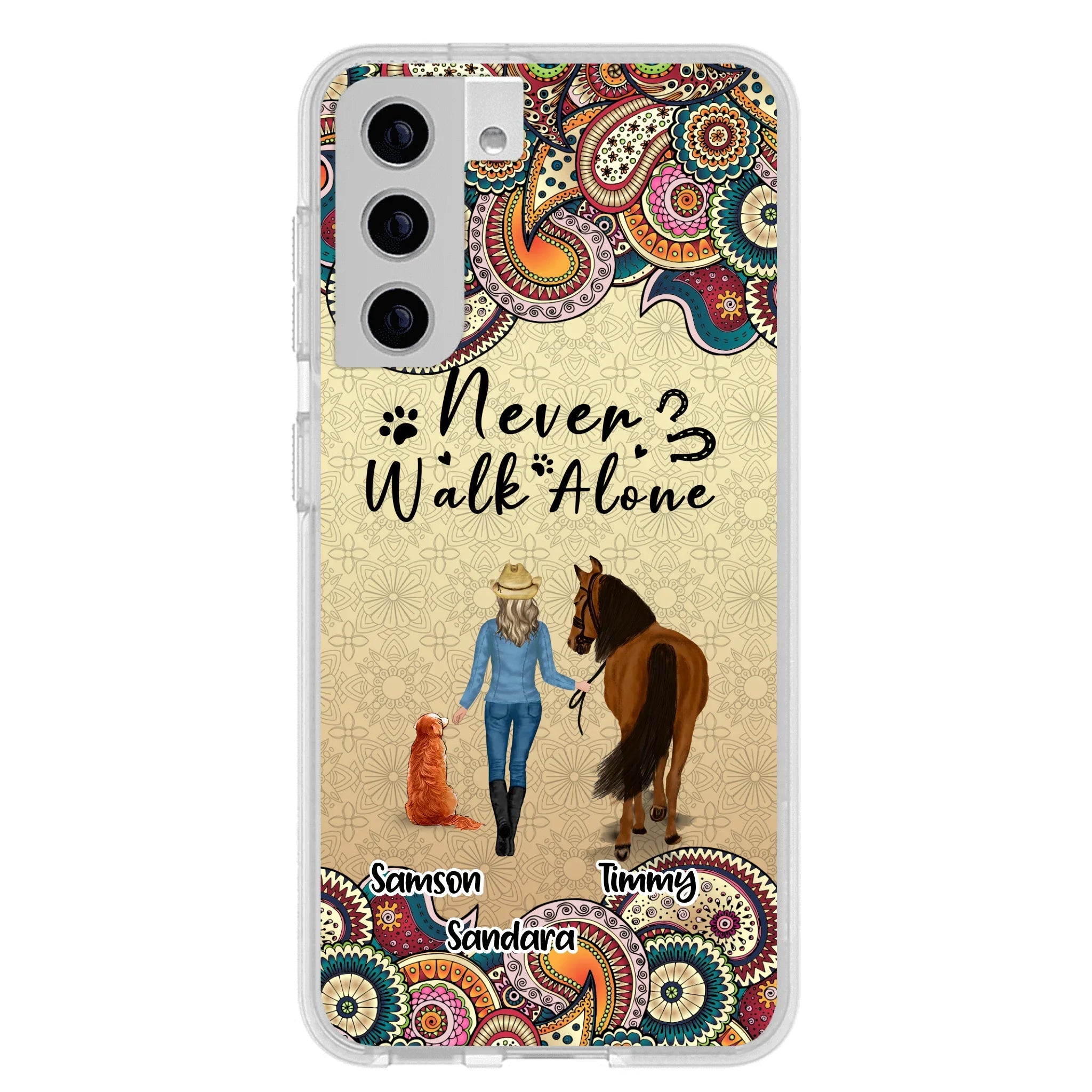 Custom Personalized Horse And Dog Phone Case - Upto 2 Dogs - Gift Idea For Horse/Dog Lovers - Never Walk Alone - Case For iPhone/Samsung