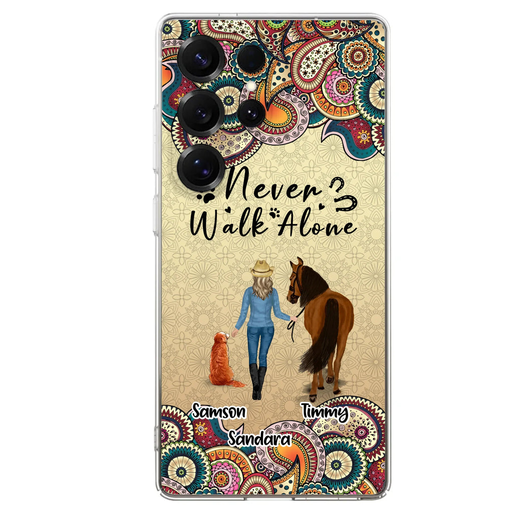 Custom Personalized Horse And Dog Phone Case - Upto 2 Dogs - Gift Idea For Horse/Dog Lovers - Never Walk Alone - Case For iPhone/Samsung