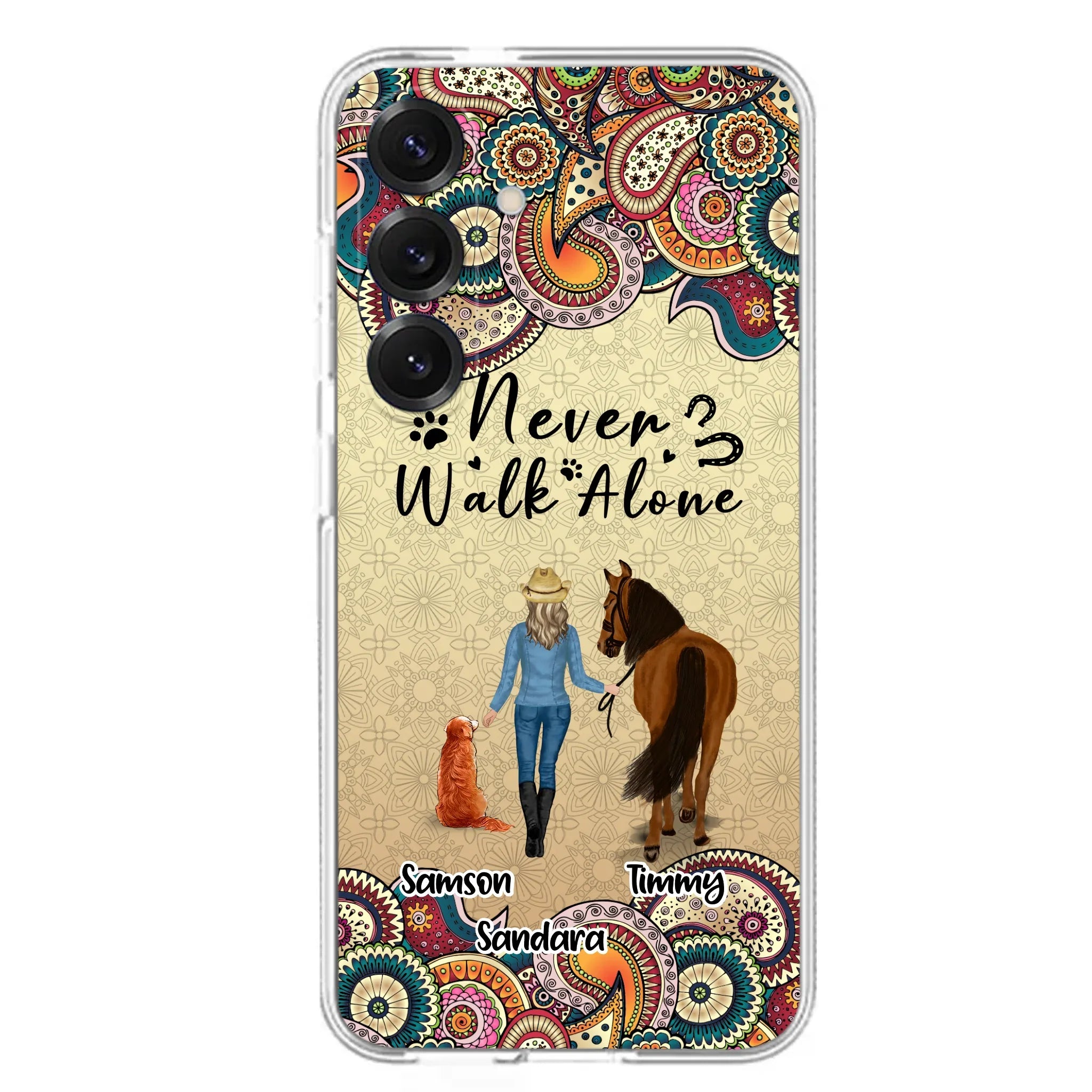Custom Personalized Horse And Dog Phone Case - Upto 2 Dogs - Gift Idea For Horse/Dog Lovers - Never Walk Alone - Case For iPhone/Samsung