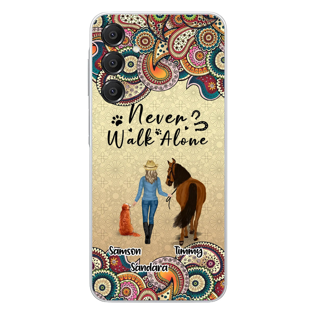 Custom Personalized Horse And Dog Phone Case - Upto 2 Dogs - Gift Idea For Horse/Dog Lovers - Never Walk Alone - Case For iPhone/Samsung