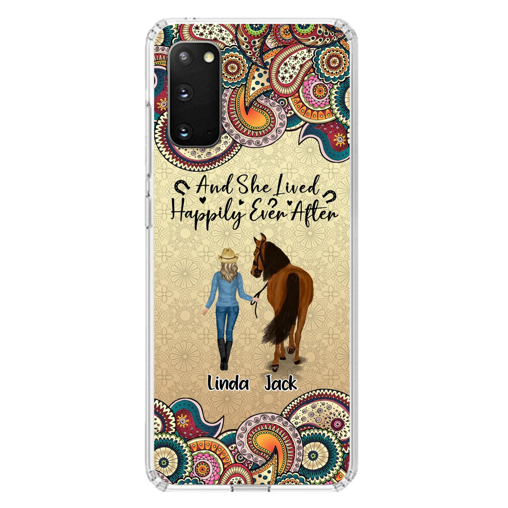 Custom Personalized Horse Girl Phone Case - Upto 4 Horses - Gift Idea For Horse Lovers - And She Lived Happily Ever After - Case For iPhone/Samsung
