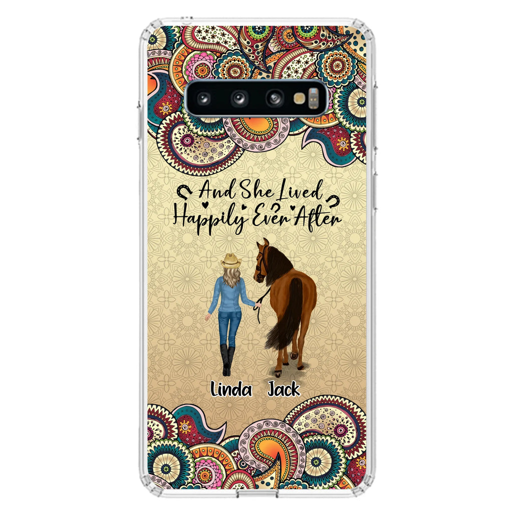 Custom Personalized Horse Girl Phone Case - Upto 4 Horses - Gift Idea For Horse Lovers - And She Lived Happily Ever After - Case For iPhone/Samsung