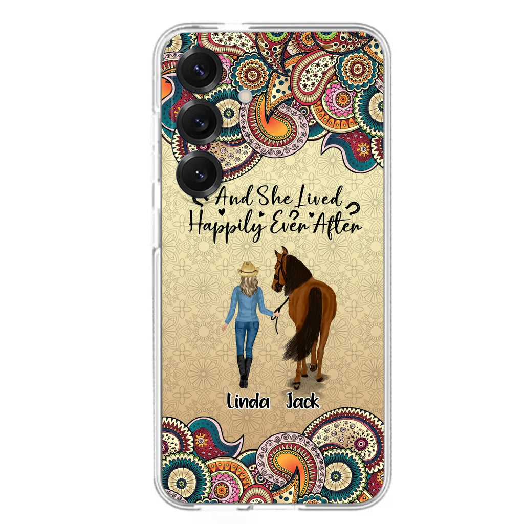 Custom Personalized Horse Girl Phone Case - Upto 4 Horses - Gift Idea For Horse Lovers - And She Lived Happily Ever After - Case For iPhone/Samsung