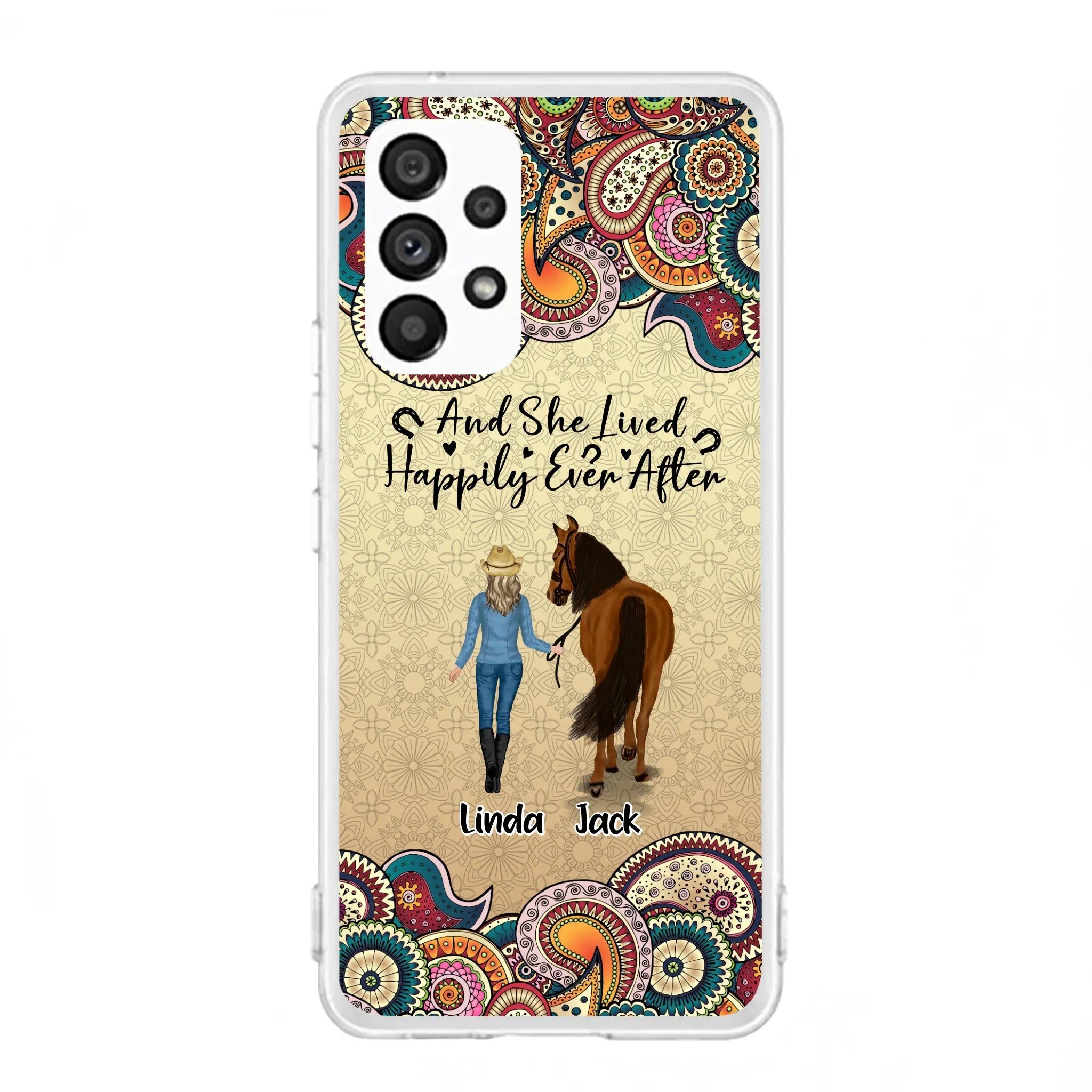 Custom Personalized Horse Girl Phone Case - Upto 4 Horses - Gift Idea For Horse Lovers - And She Lived Happily Ever After - Case For iPhone/Samsung