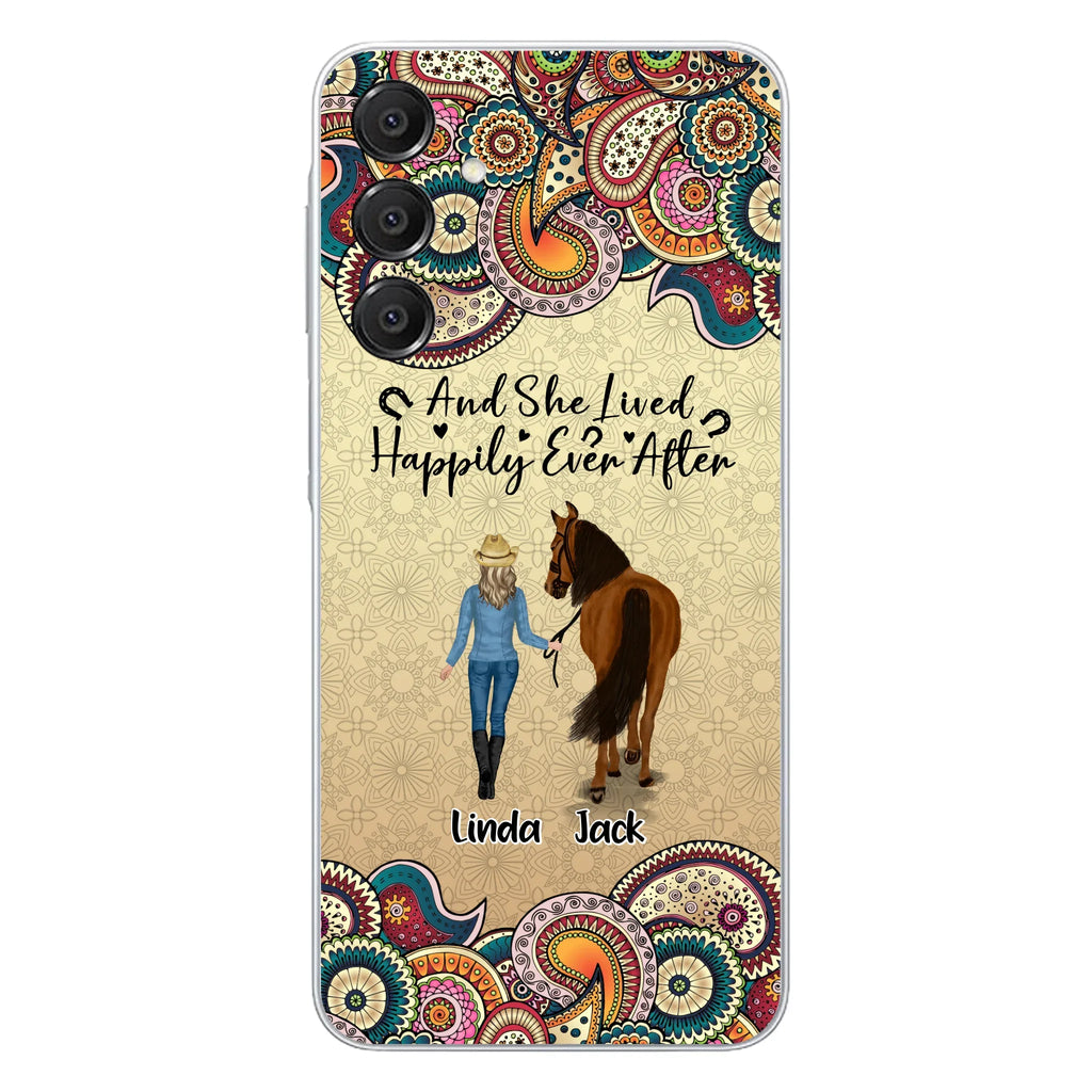 Custom Personalized Horse Girl Phone Case - Upto 4 Horses - Gift Idea For Horse Lovers - And She Lived Happily Ever After - Case For iPhone/Samsung