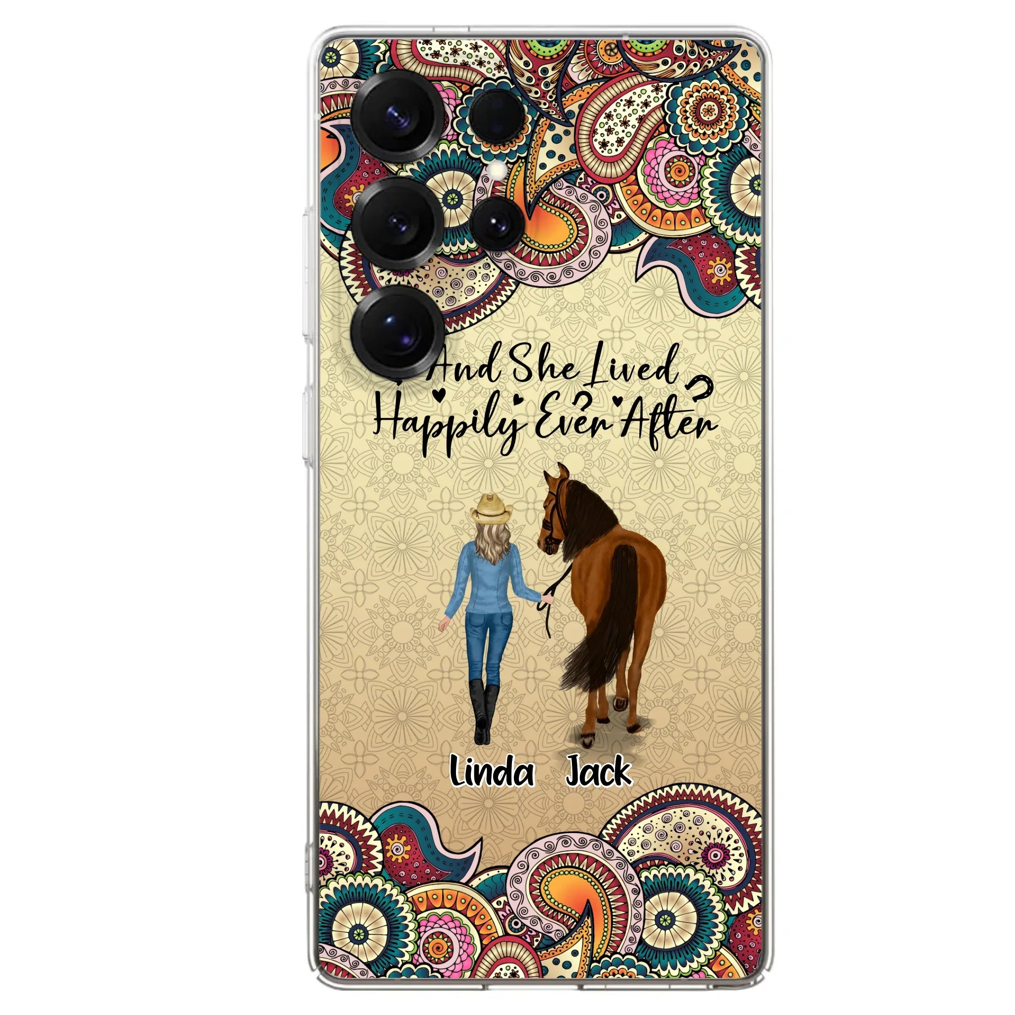 Custom Personalized Horse Girl Phone Case - Upto 4 Horses - Gift Idea For Horse Lovers - And She Lived Happily Ever After - Case For iPhone/Samsung