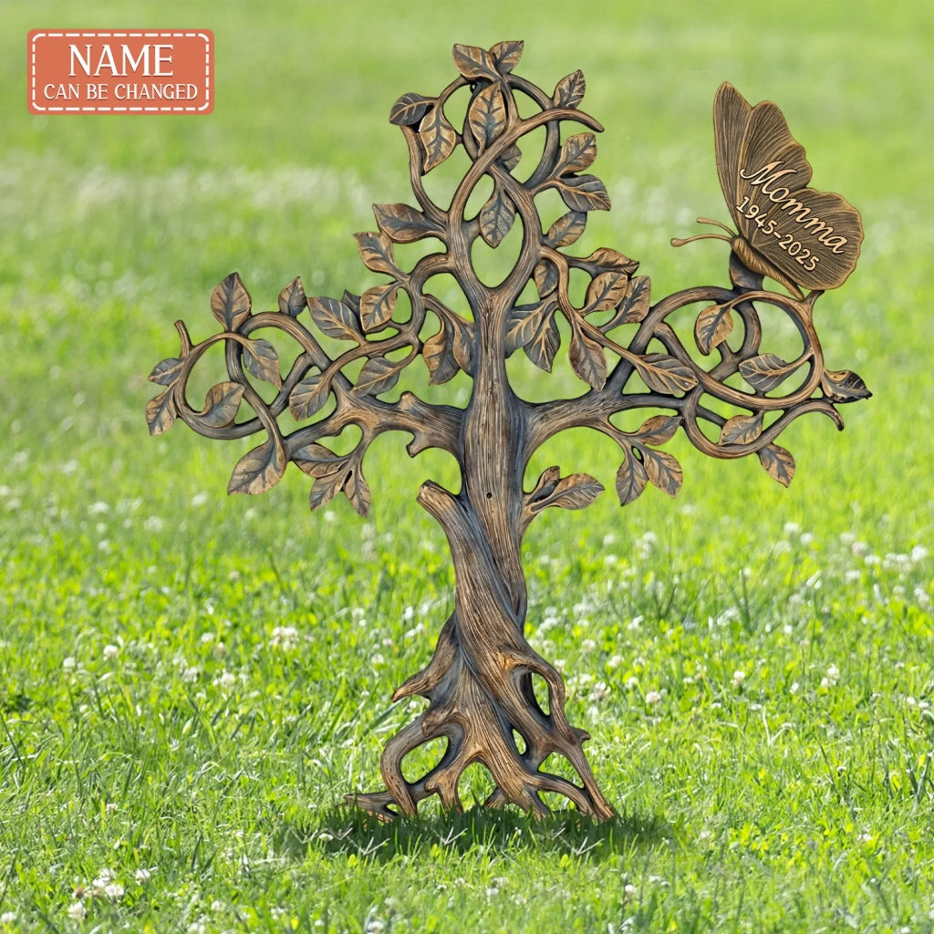 Custom Personalized Vintage Memorial Cross Butterfly Metal Sign - Memorial Gift Idea