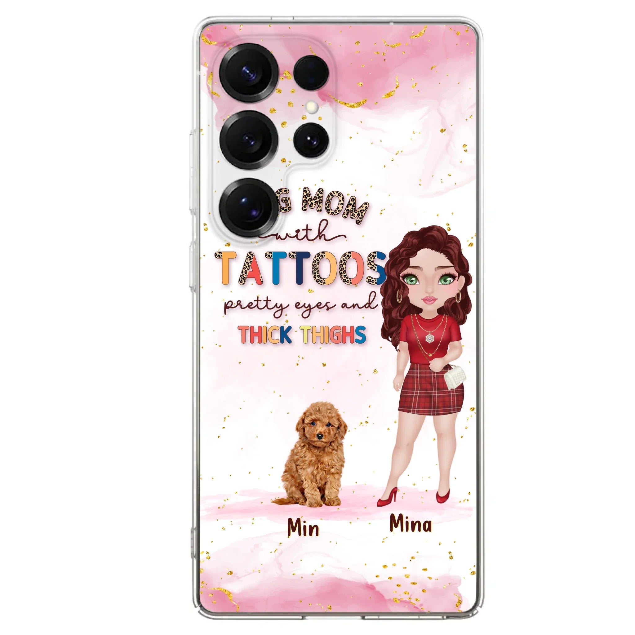 Custom Personalized Dog Mom Phone Case - Up to 5 Dogs - Best Gift Idea For Dog Lovers/Mother's Day - Dog Mom With Tattoos Pretty Eyes And Thick Thighs - Cases For iPhone And Samsung
