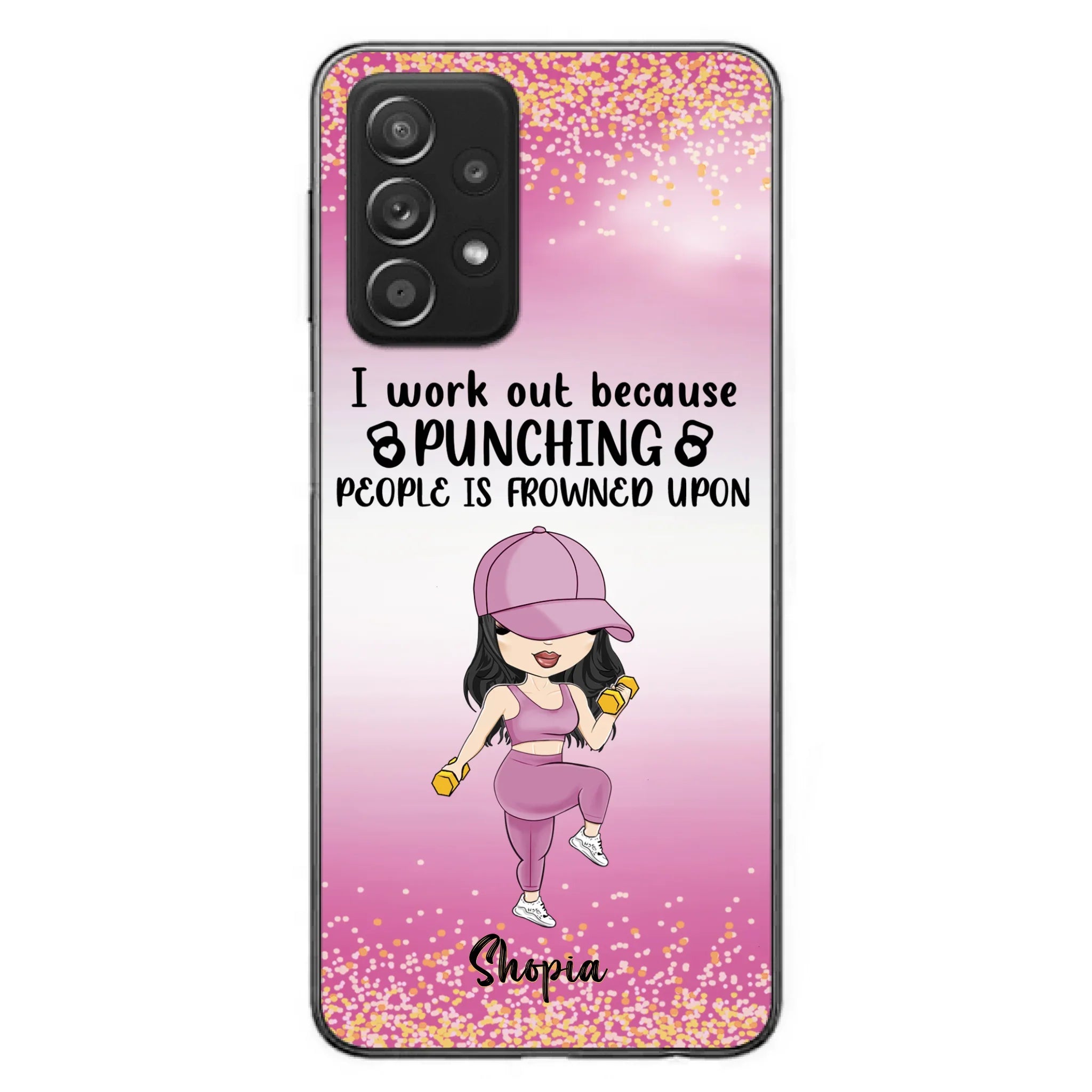Custom Personalized Gym Girl Chibi Phone Case - Gift Idea For Gym Lovers - I Worked Out Because Punching People Is Frowned Upon - Cases For iPhone And Samsung