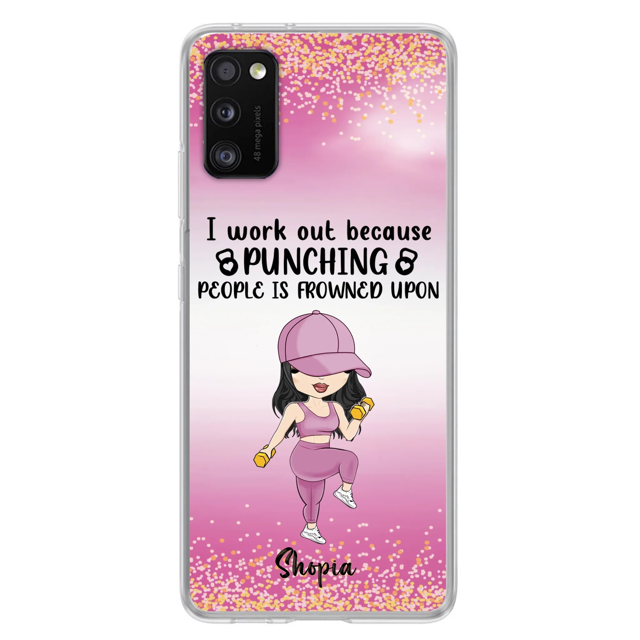 Custom Personalized Gym Girl Chibi Phone Case - Gift Idea For Gym Lovers - I Worked Out Because Punching People Is Frowned Upon - Cases For iPhone And Samsung