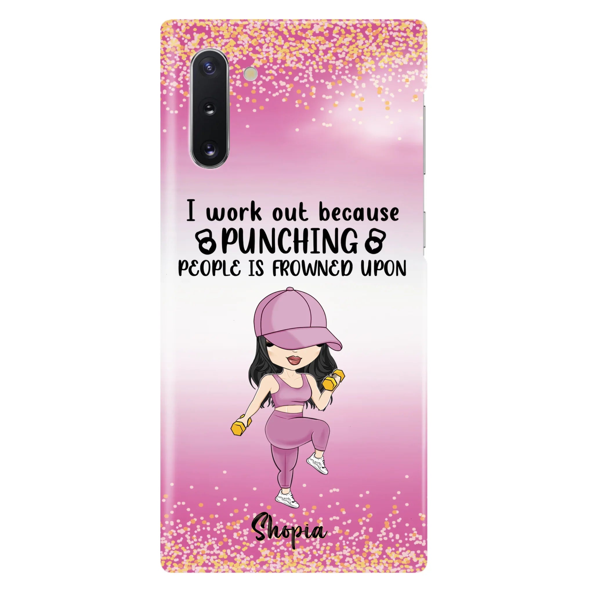 Custom Personalized Gym Girl Chibi Phone Case - Gift Idea For Gym Lovers - I Worked Out Because Punching People Is Frowned Upon - Cases For iPhone And Samsung