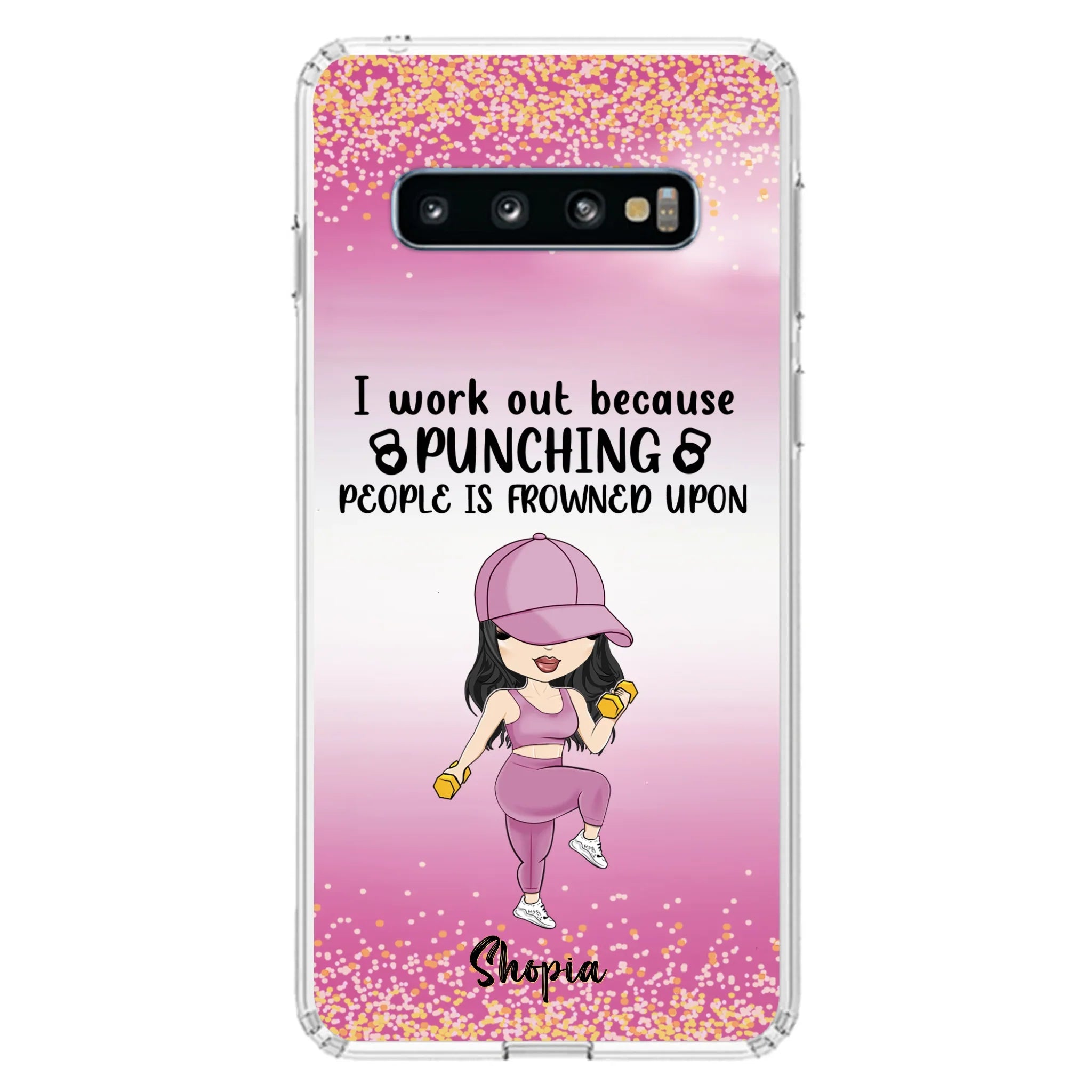 Custom Personalized Gym Girl Chibi Phone Case - Gift Idea For Gym Lovers - I Worked Out Because Punching People Is Frowned Upon - Cases For iPhone And Samsung