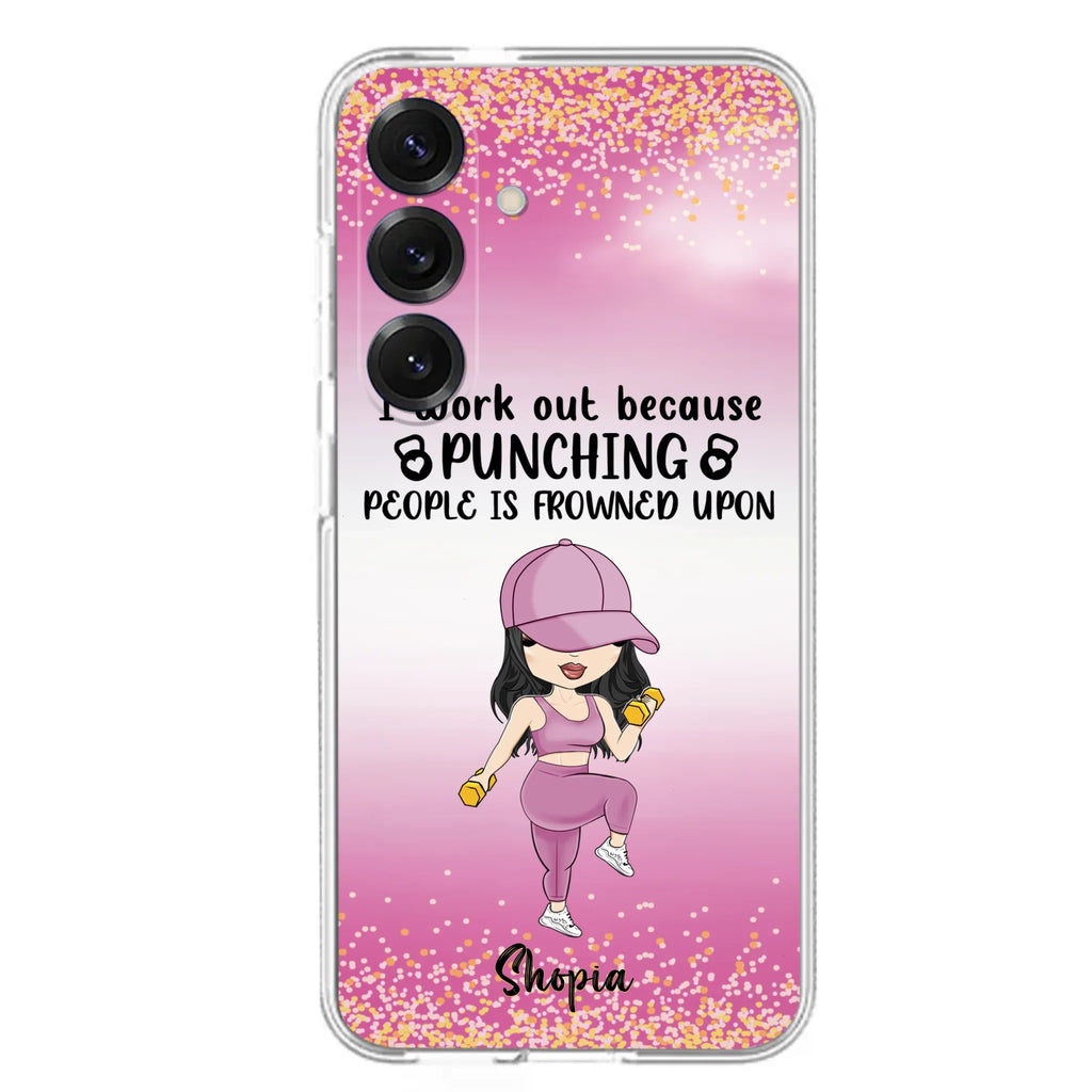 Custom Personalized Gym Girl Chibi Phone Case - Gift Idea For Gym Lovers - I Worked Out Because Punching People Is Frowned Upon - Cases For iPhone And Samsung