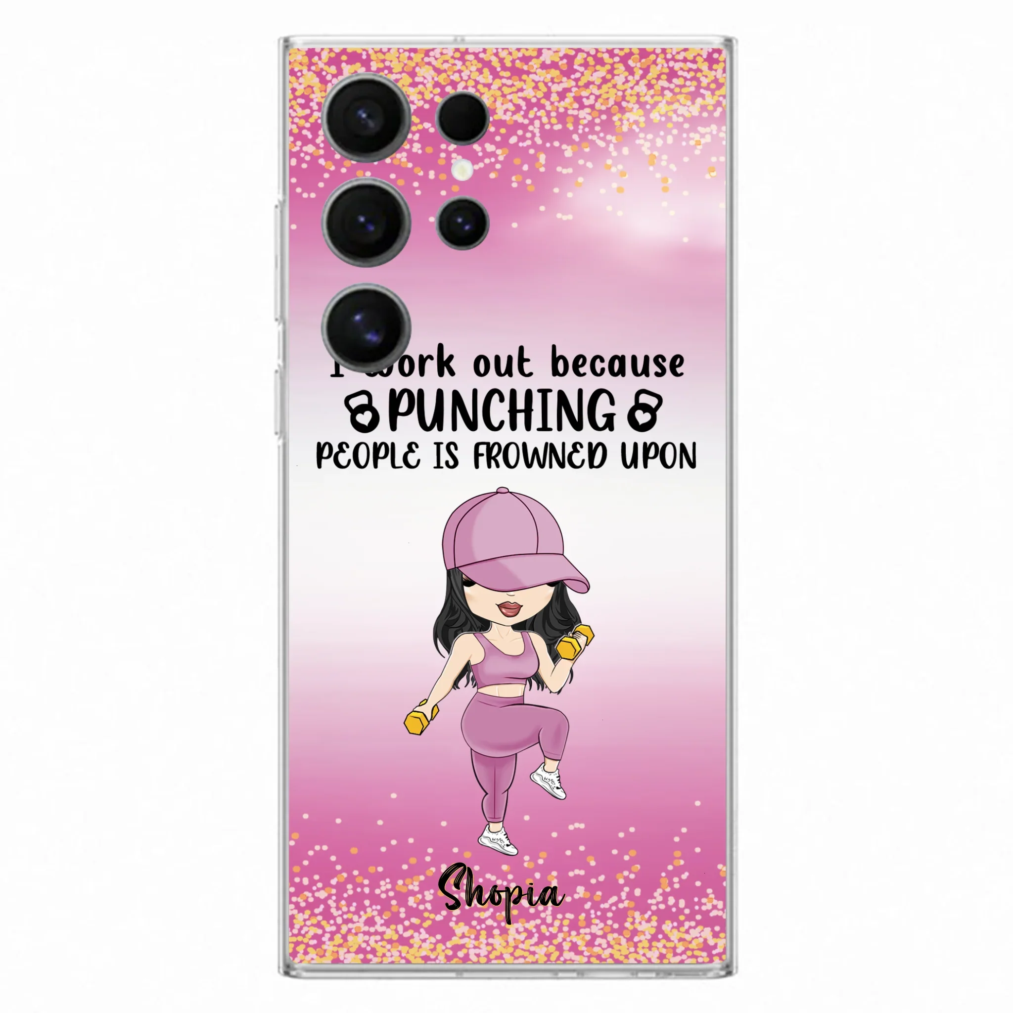 Custom Personalized Gym Girl Chibi Phone Case - Gift Idea For Gym Lovers - I Worked Out Because Punching People Is Frowned Upon - Cases For iPhone And Samsung