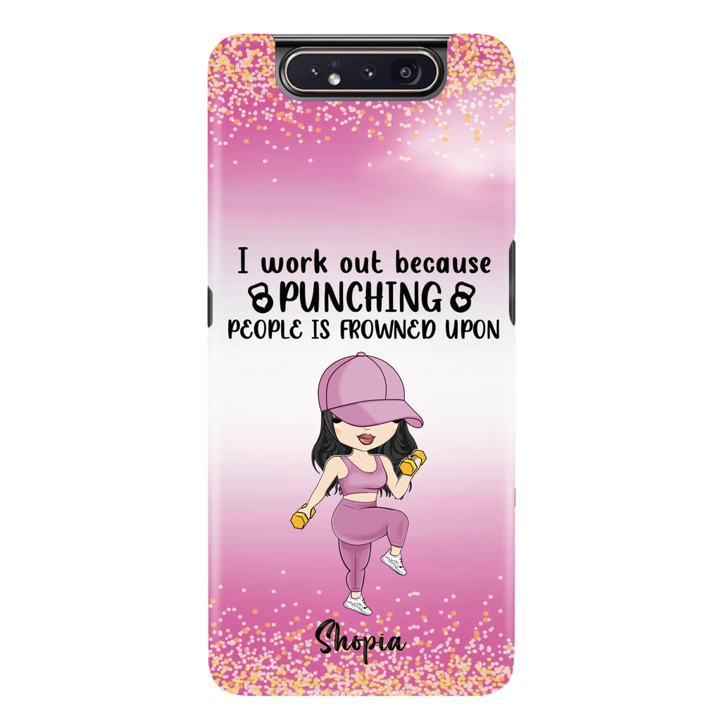 Custom Personalized Gym Girl Chibi Phone Case - Gift Idea For Gym Lovers - I Worked Out Because Punching People Is Frowned Upon - Cases For iPhone And Samsung
