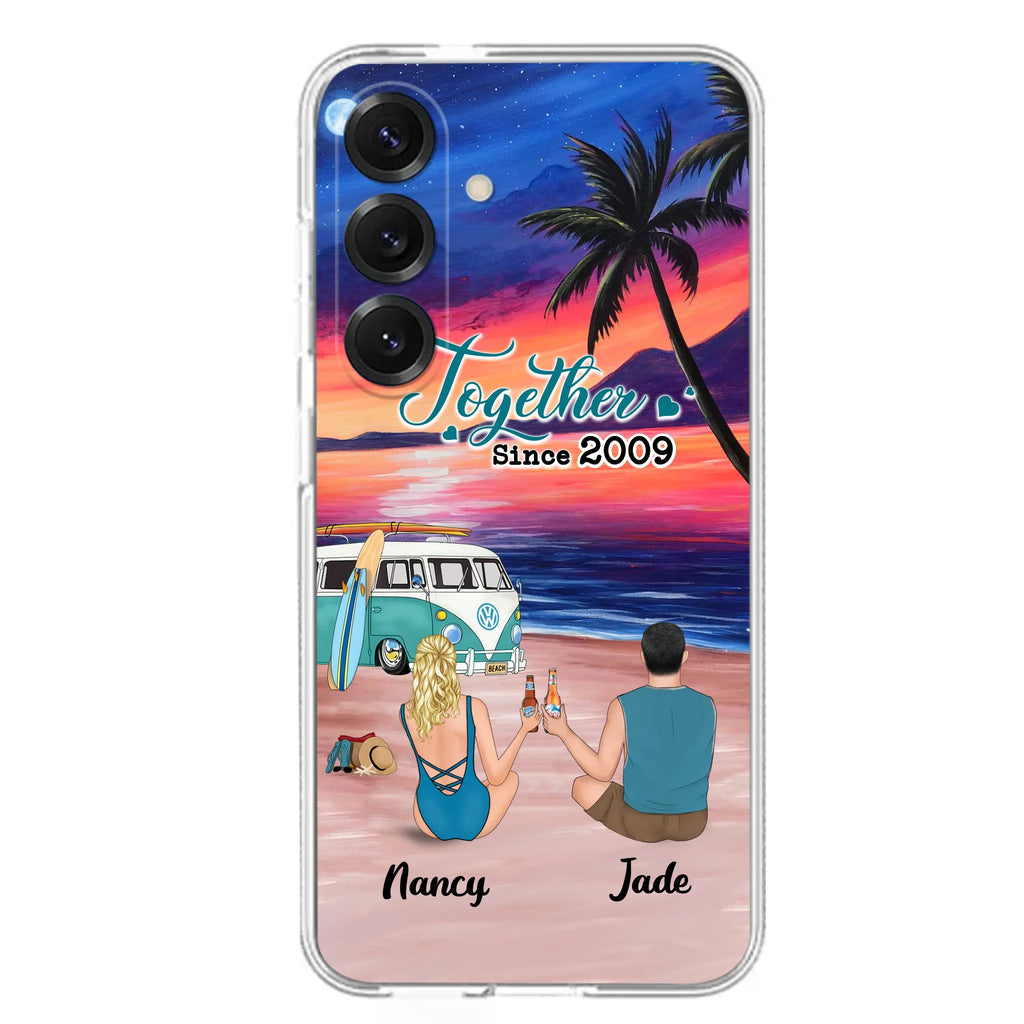 Personalized Beach Camping Phone Case - Gifts For Camping/Dog/Cat Lover With Up to 3 Kids And 3 Pets - This Is Our Happy Place - Case For iPhone And Samsung