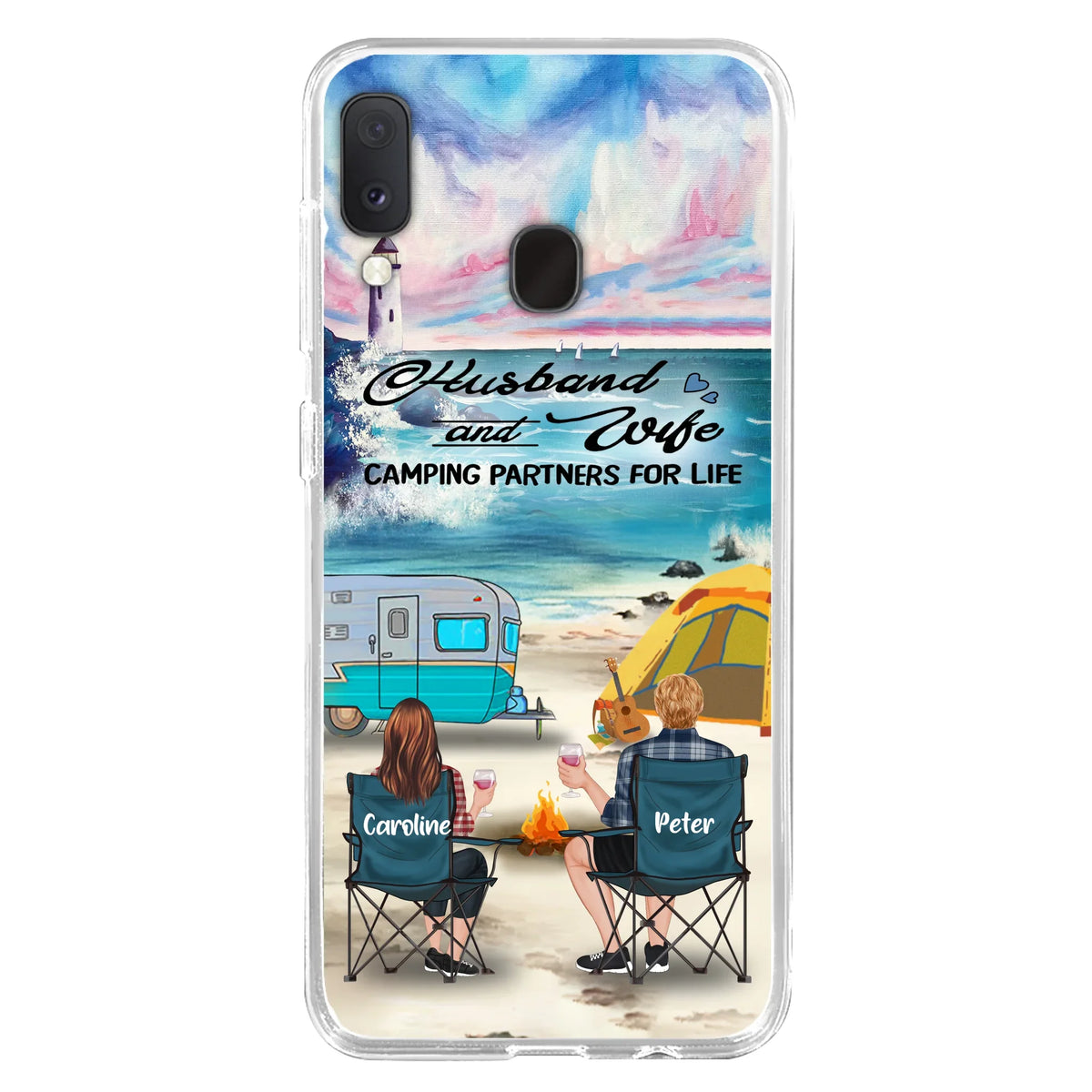 Custom Personalized Beach Camping Phone Case - Couple/ Parents With Upto 3 Kids And 3 Pets - Gift Idea For Camping Lover - Case For iPhone And Samsung