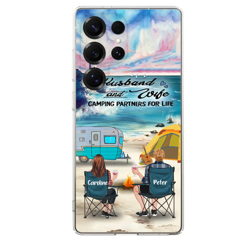 Custom Personalized Beach Camping Phone Case - Couple/ Parents With Upto 3 Kids And 3 Pets - Gift Idea For Camping Lover - Case For iPhone And Samsung
