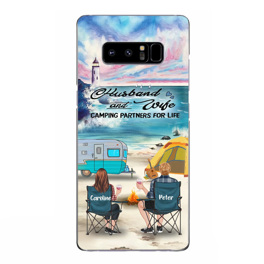 Custom Personalized Beach Camping Phone Case - Couple/ Parents With Upto 3 Kids And 3 Pets - Gift Idea For Camping Lover - Case For iPhone And Samsung