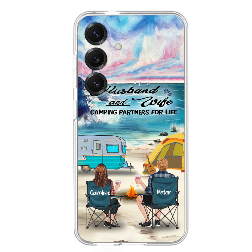 Custom Personalized Beach Camping Phone Case - Couple/ Parents With Upto 3 Kids And 3 Pets - Gift Idea For Camping Lover - Case For iPhone And Samsung